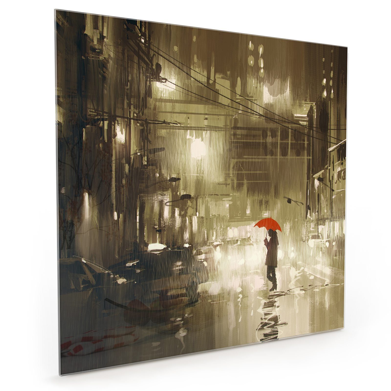 Primedeco Schirm mit Frau rotem mit Küchenrückwand Spritzschutz Glas Motiv Küchenrückwand