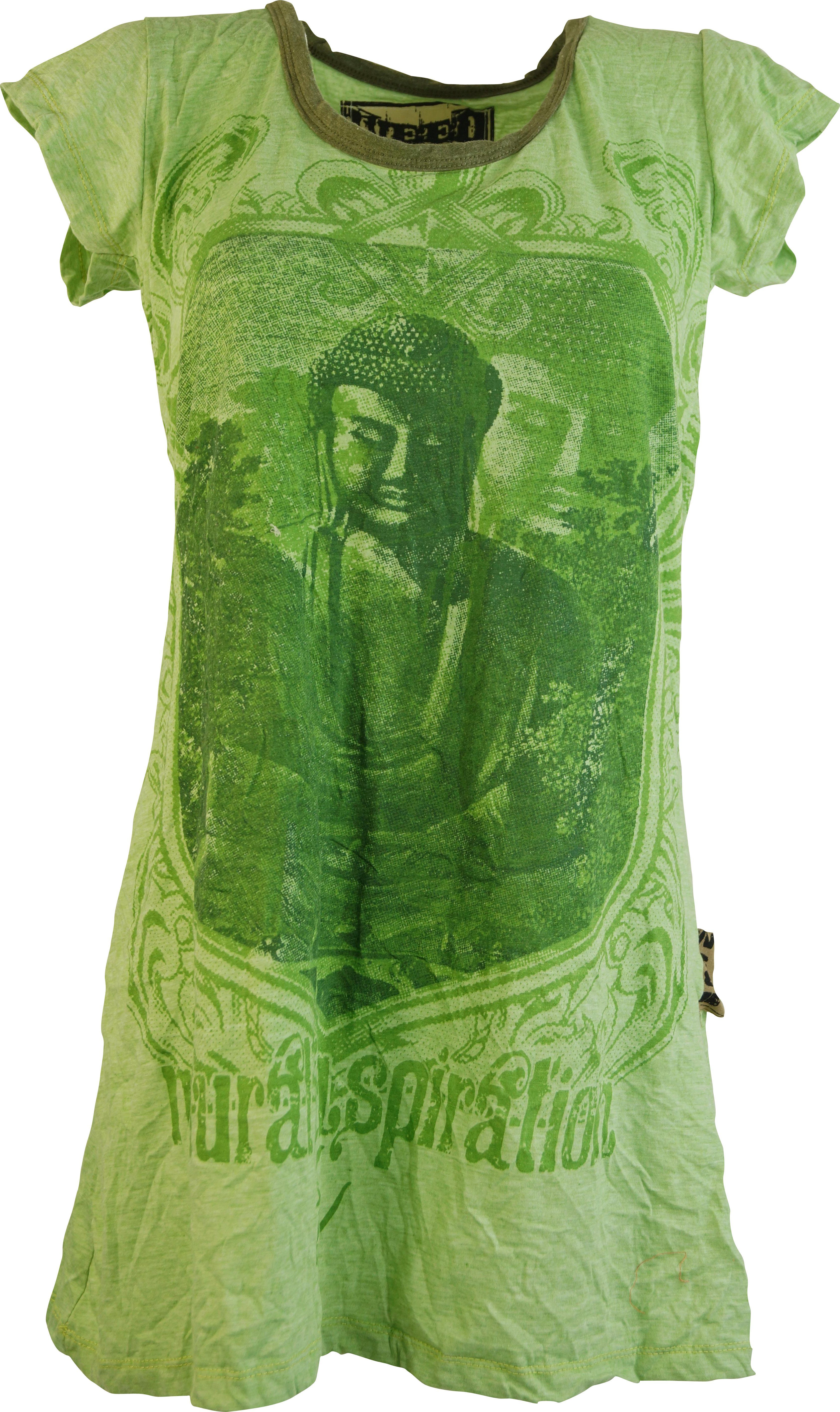 Guru-Shop T-Shirt Weed Longshirt, Minikleid - Buddha grün Festival, Goa Style, alternative Bekleidung