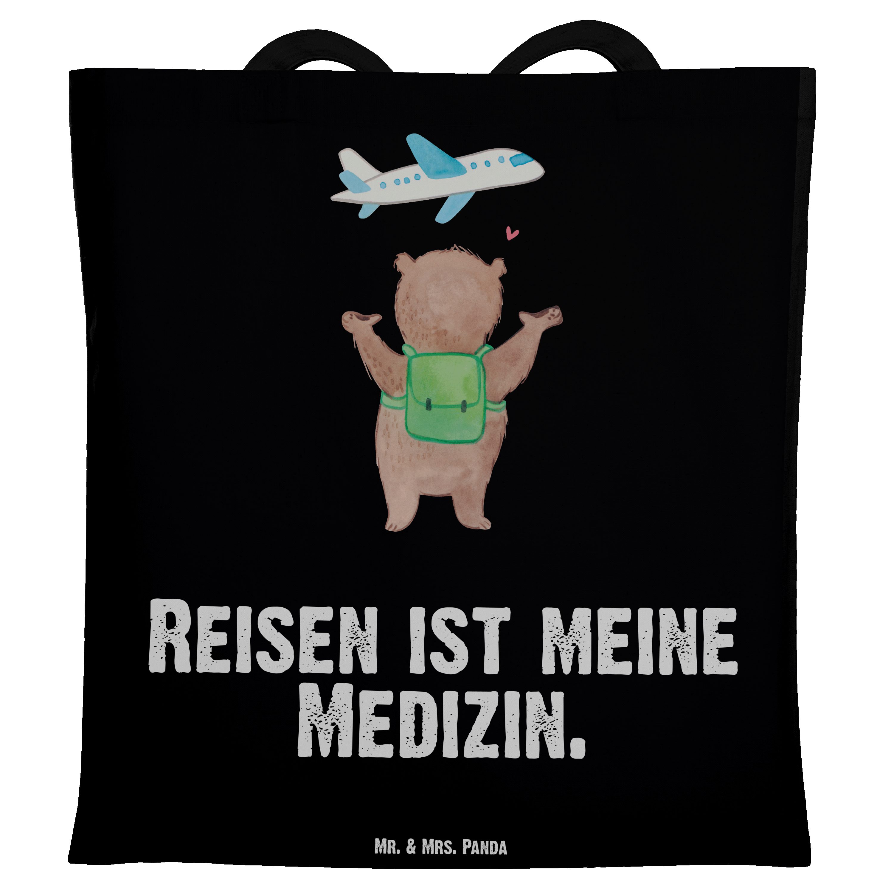 Mr. & Mrs. Panda Tragetasche Bär Reisen Medizin - Schwarz - Geschenk, Einkaufstasche, Reisebüro, J (1-tlg)