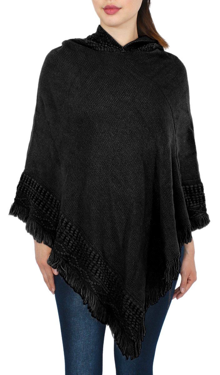 dy_mode Strickponcho Poncho Damen Strickponcho Umhang Cape Pullover mit Kapuze in Unifarbe, mit ...