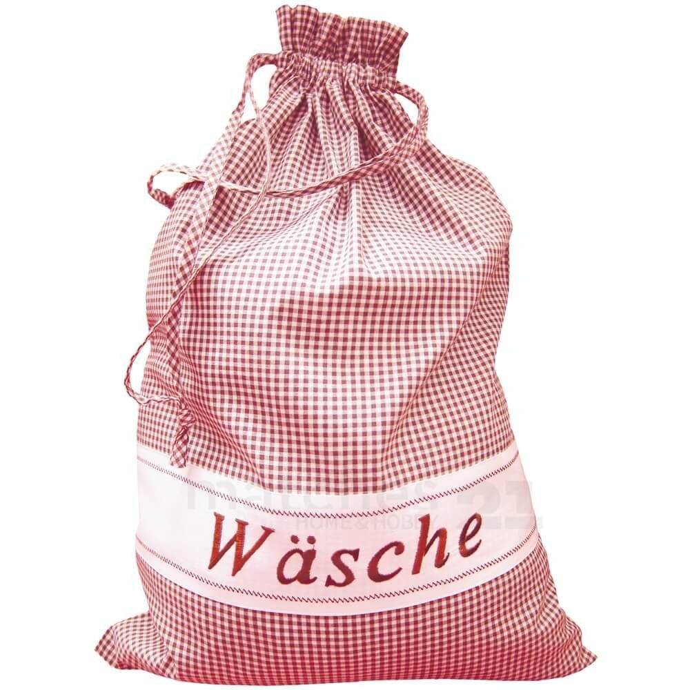 matches21 HOME & HOBBY Wäschesack Wäschesack Stoff rot kariert, Wäsche-Schriftzug Stick, in 45x65 cm (1 St), Kordelzug & Waschbar bis 40 Grad