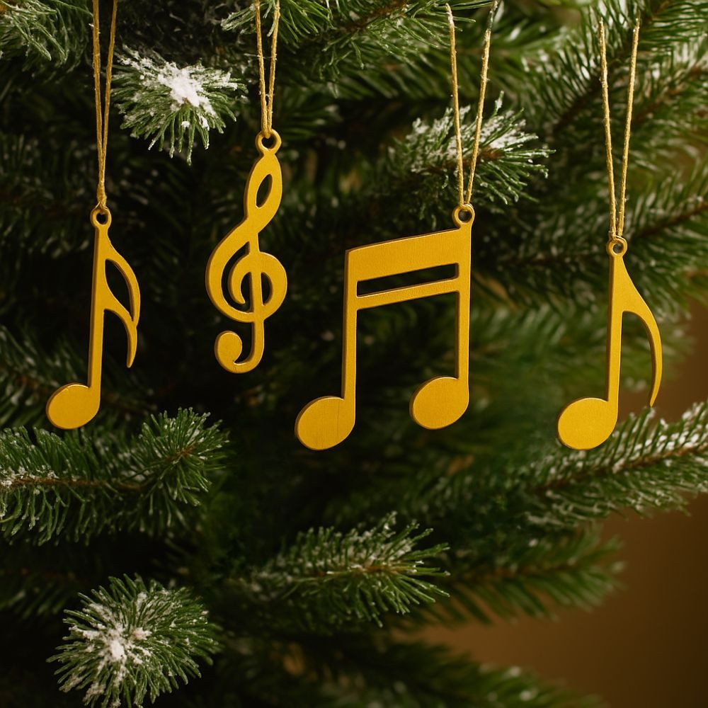 mugesh Weihnachtsbaumkugel Pappelholz Anhänger Notenmix (6er-Set), für Musiker