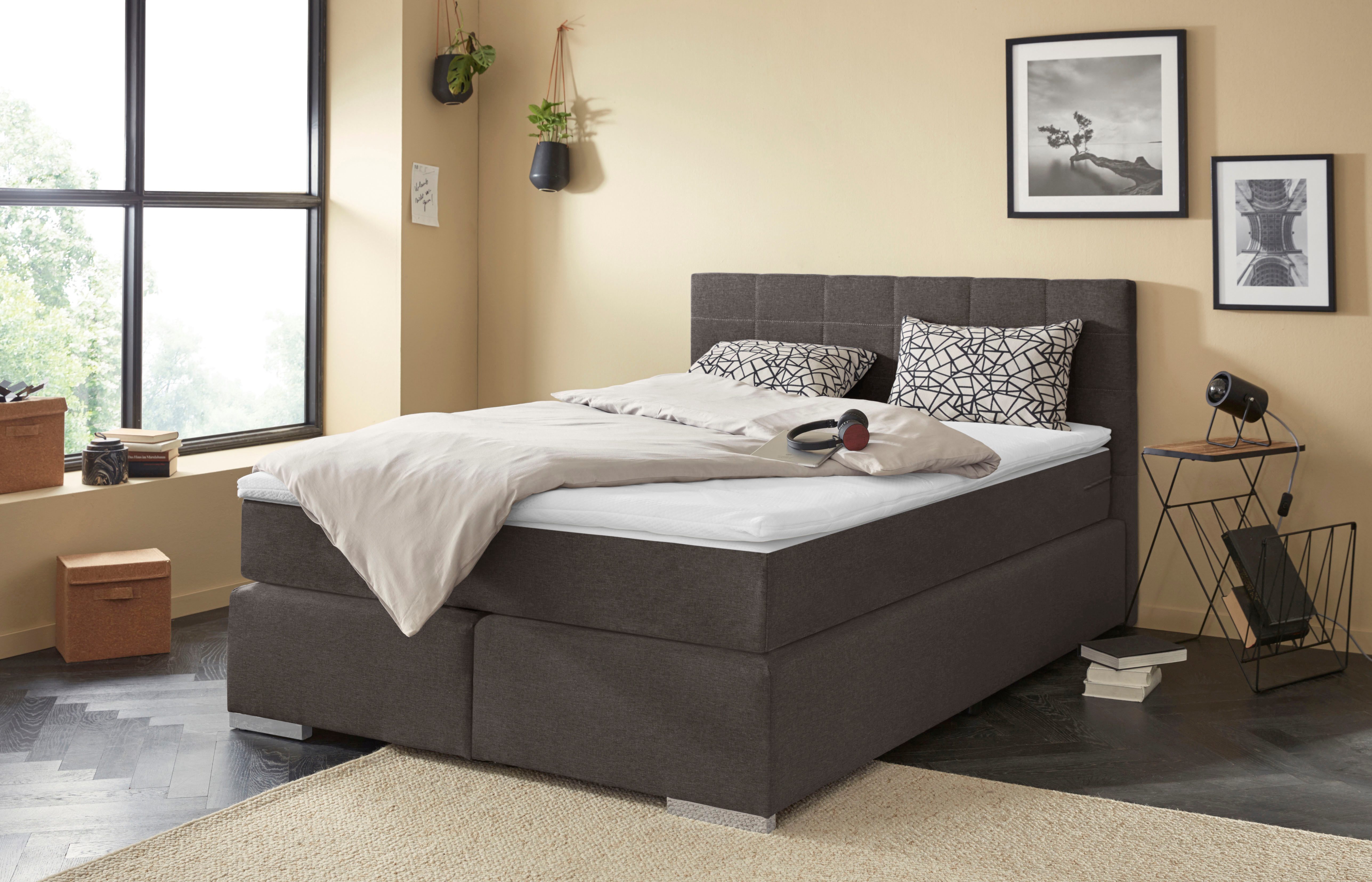COTTA Boxspringbett SIMBA, inkl. Taschenfederkernmatratze H3 oder H4 und Komforttopper, Strukturstoff-Bezug, Liegefläche wahlweise 120x200 bis 200x200 cm