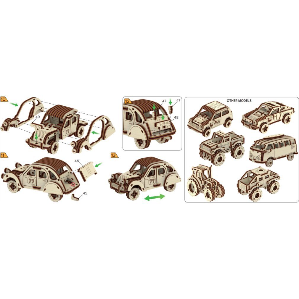 Wooden City Puzzle 3D Puzzle Superfast Rallye Auto Nr.2, Puzzleteile