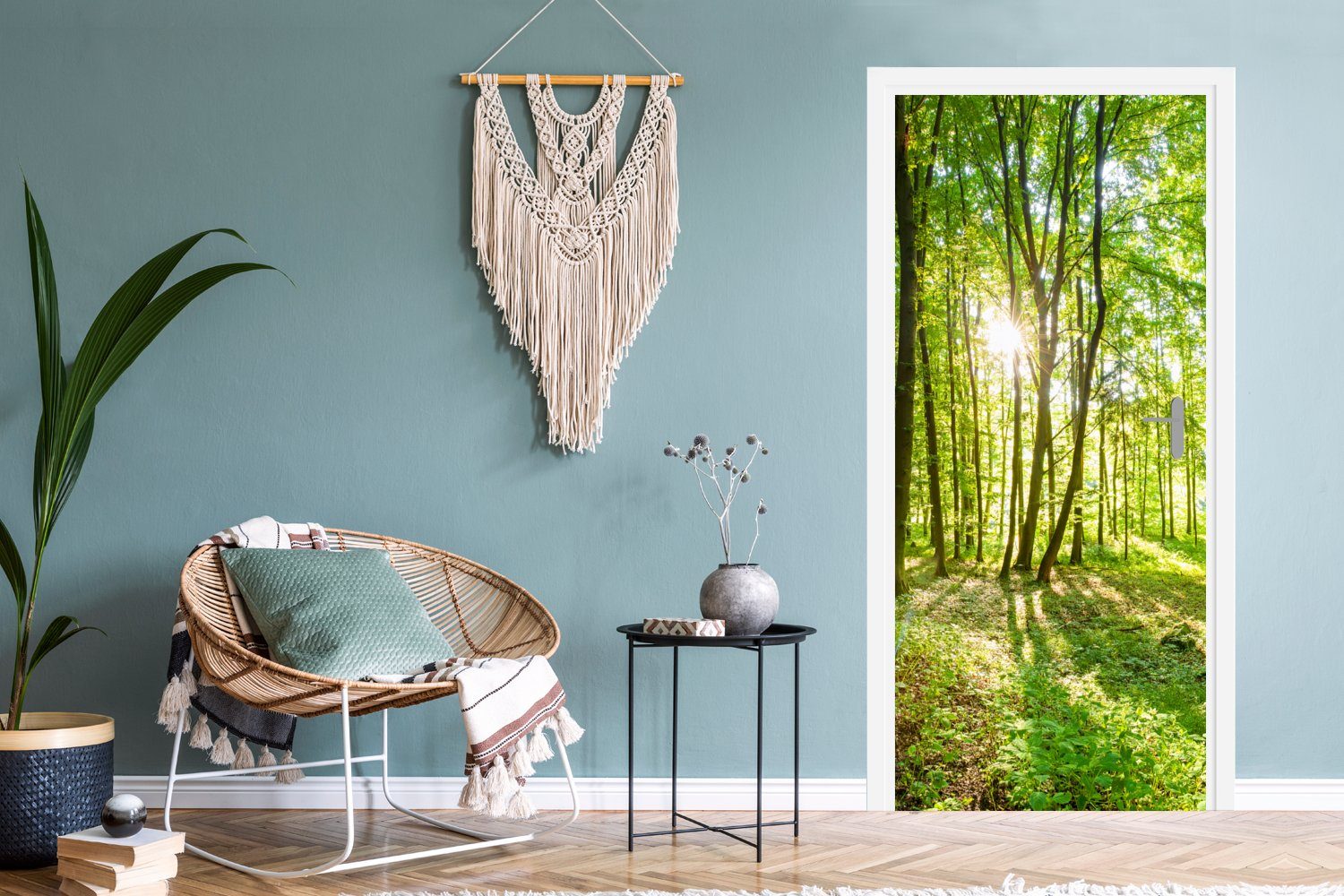MuchoWow Türtapete Natur - Bäume - Wald - Grün - Sonnenlicht, Matt, bedruckt, (1 St), Selbstklebende Tapete, Folie für Möbel, 75x205 cm – Bild 4 von 5
