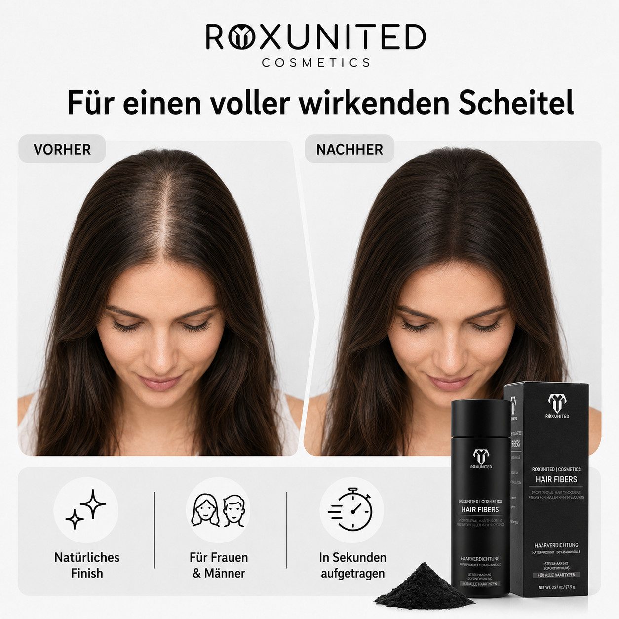 ROXUNITED Haarpuder [Vergleichssieger 2026] Streuhaar Haarpuder zur Haarverdichtung, 1-tlg.