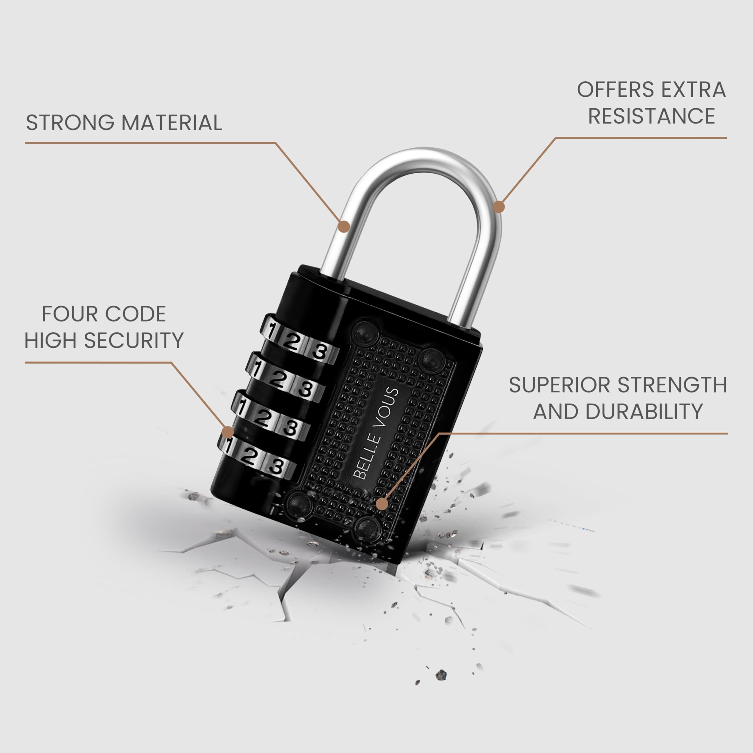 Thumbnail - Belle Vous Vorhängeschloss Weatherproof Combination Lock - 4-digit Security, (4-tlg)