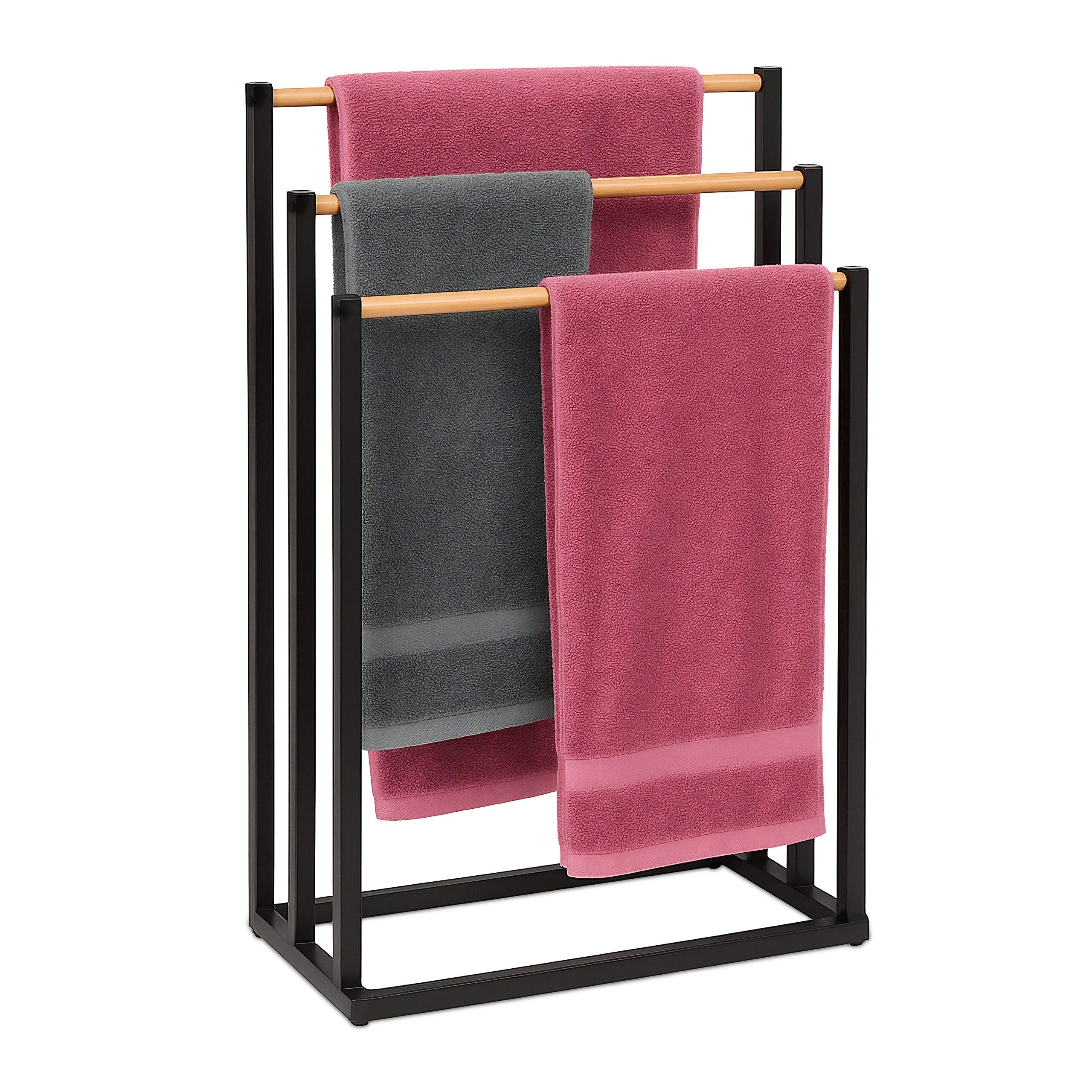 relaxdays Handtuchständer mit 3 Stange, schwarz günstig online kaufen