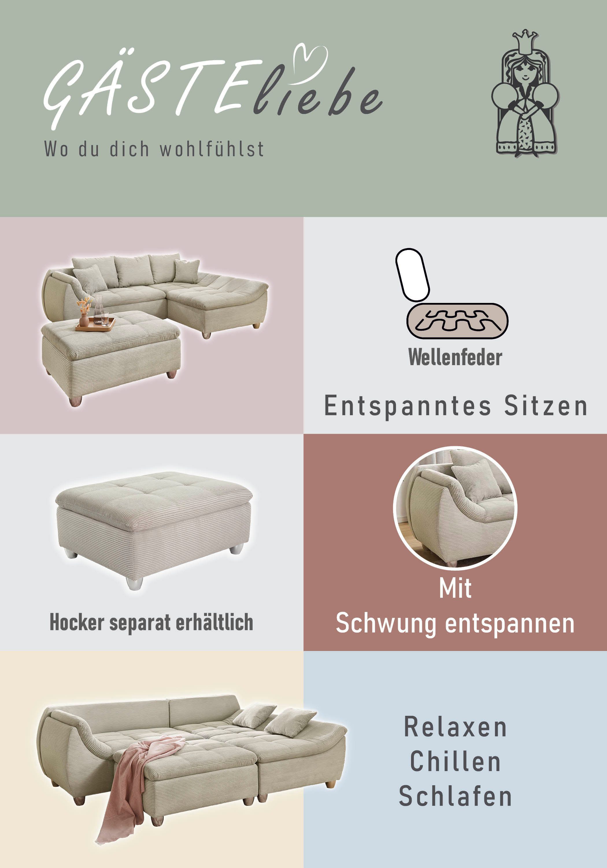 Jockenhöfer Gruppe Ecksofa Genua L-Form, B: 250 cm, mit 2 Zierkissen