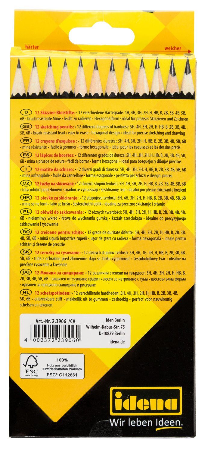 Idena Bleistift Idena 23906 - Bleistifte zum Skizzieren, Verschiedene Härtegrade, 12