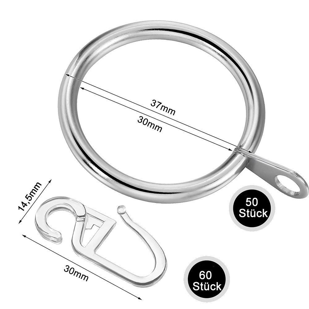 FELIXLEO Gardinenstangenhalter 50 Stück Metall Vorhangringe und 60 Kunststo günstig online kaufen