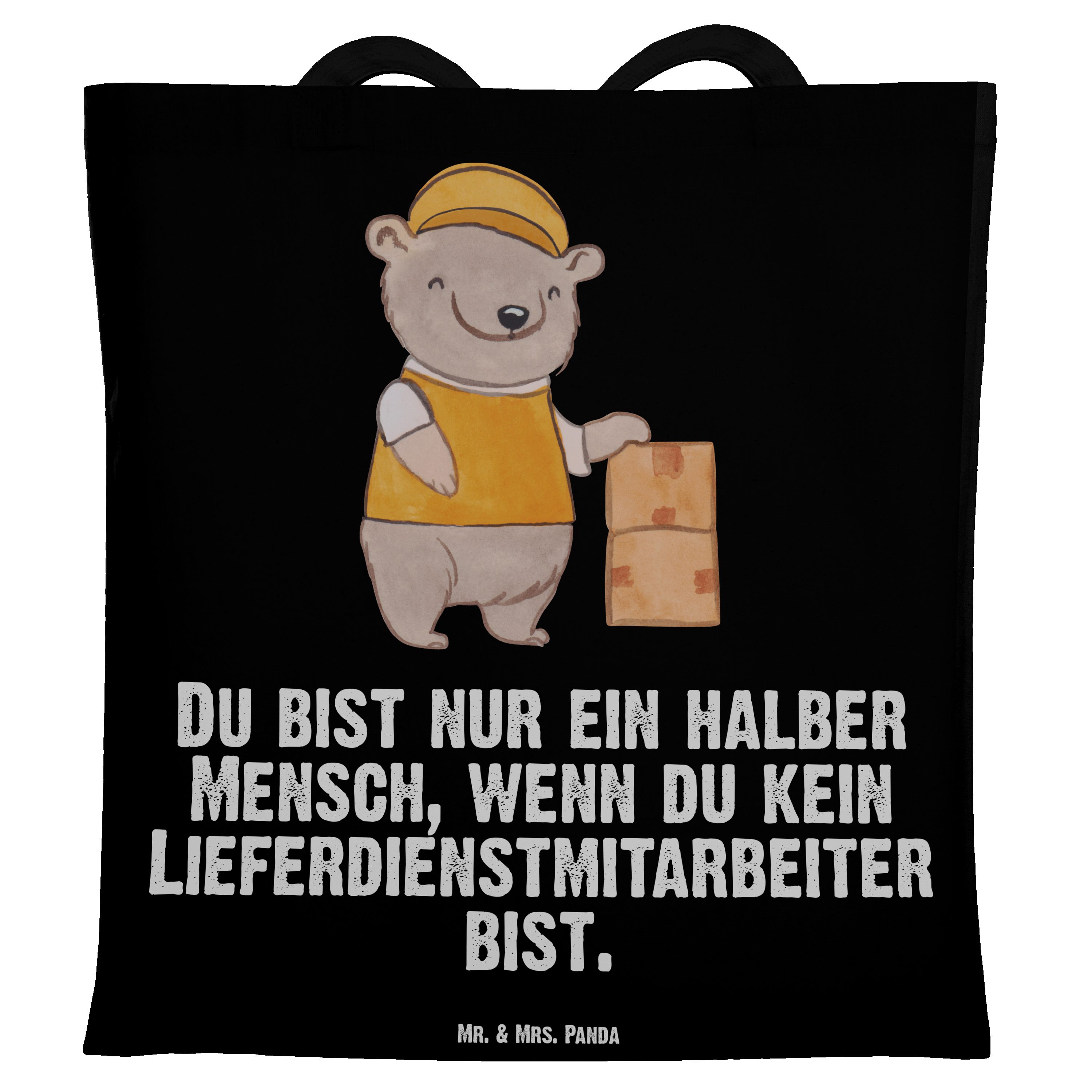 Mr. & Mrs. Panda Tragetasche Lieferdienstmitarbeiter mit Herz - Schwarz - Geschenk, Pizzabote, Piz (1-tlg) | Canvas-Taschen