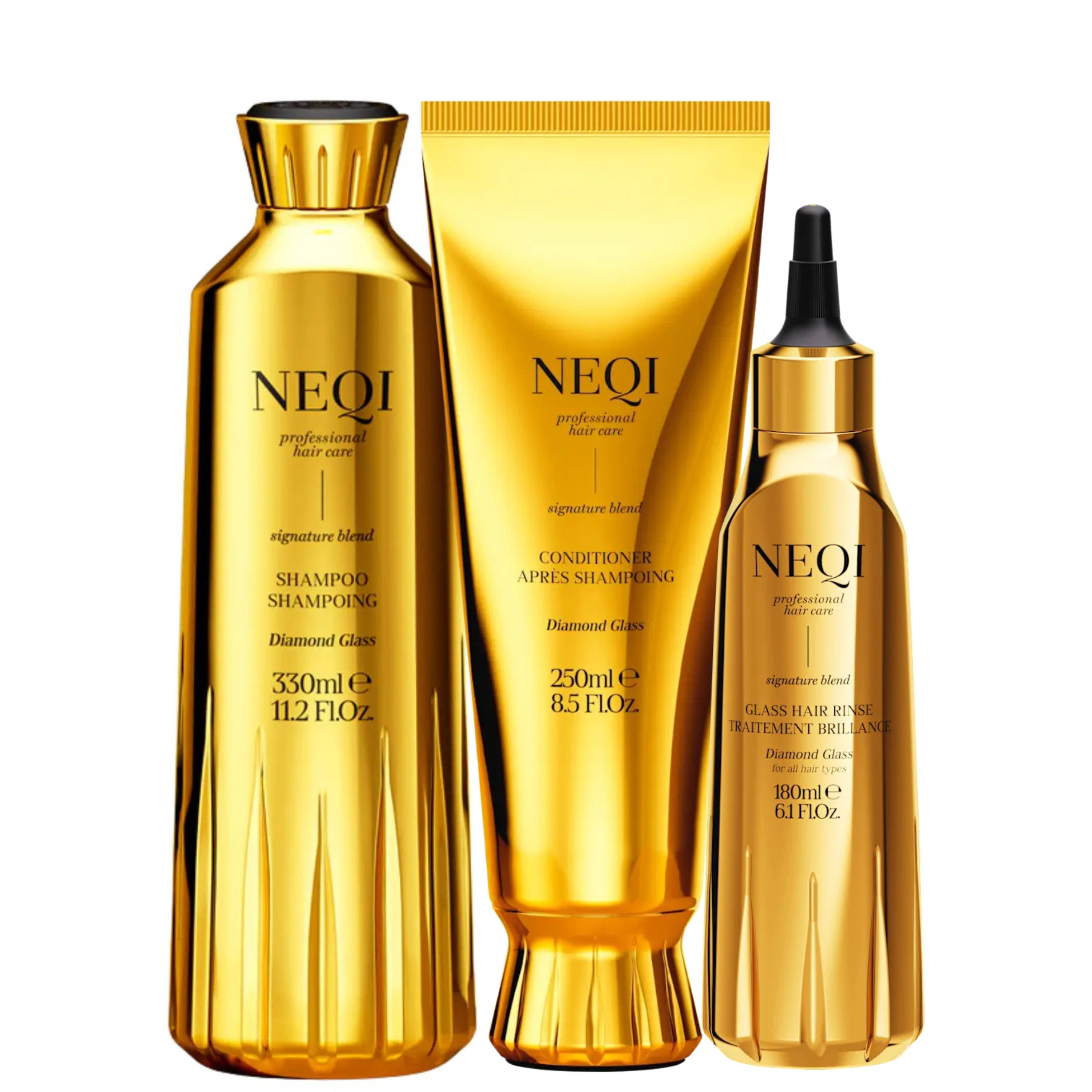 NEQI Haarpflege-Set Diamond Glass Trio, 3-tlg., Komplettpflege für ultimativen Spiegelglanz & Anti-Frizz