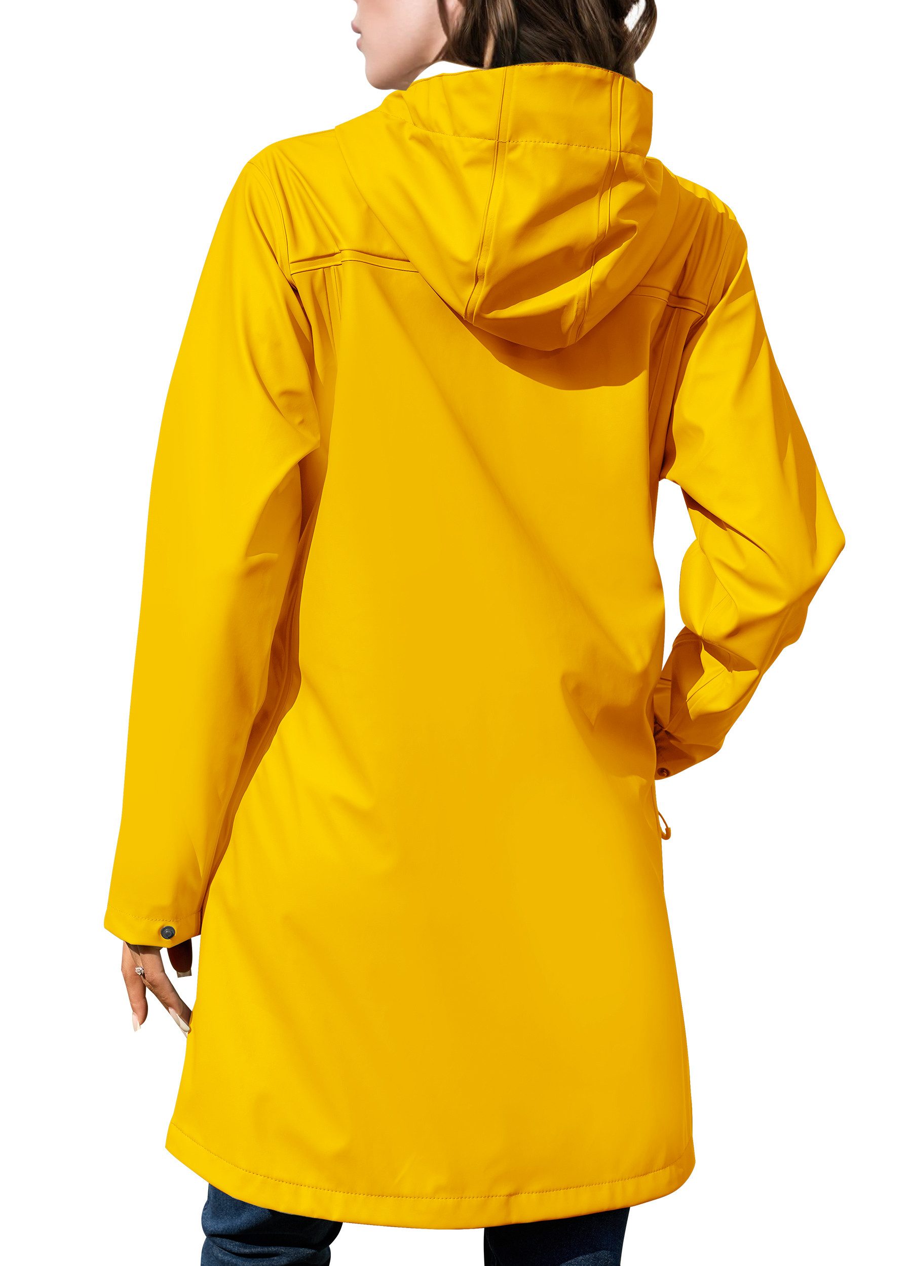 ATLASLAVA Regenmantel Damen Übergangsjacke PU Wasserdicht (1-tlg) Frauen Regenjacke Lang Parka Regenparka mit Kapuze Outdoor