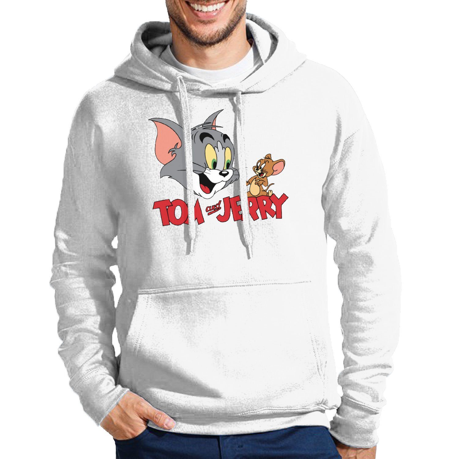 Blondie & Brownie Hoodie Herren Tom Jerry Cartoon Katze Maus Mit Kapuze Weiß