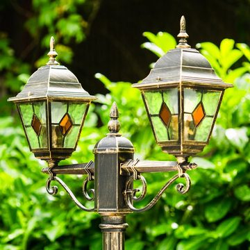 hofstein Außen-Stehlampe »Tuili« Außenleuchte Kandelaber in antikem Look, ohne Leuchtmittel, Aluguss in Braun/Gold mit Klarglas-Scheiben, E27IP44