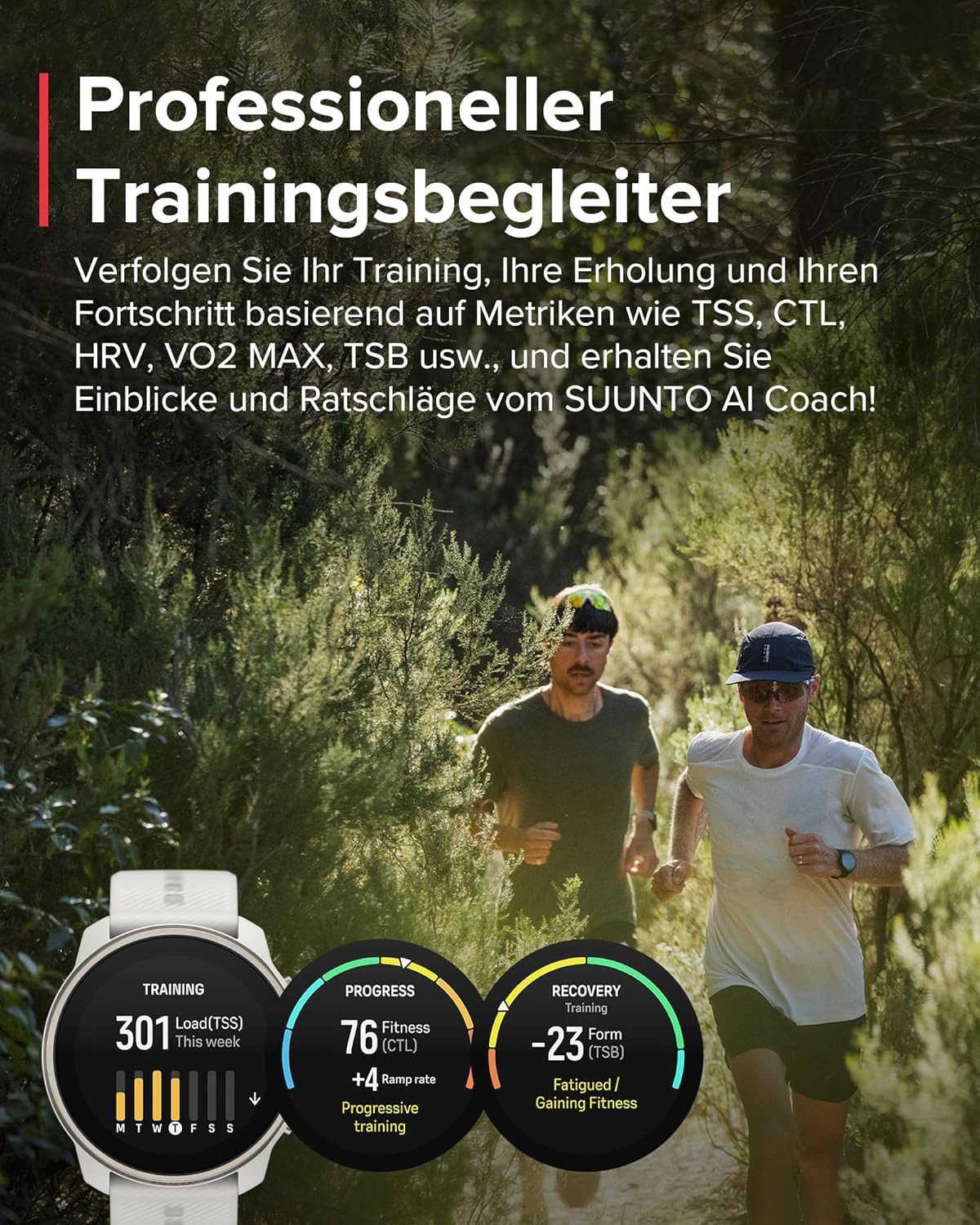 Suunto Smartwatch (3,3 cm, android ios), Multisport Smartwatch mit GPS AMOLED Display HRV und 95 Sportmodi