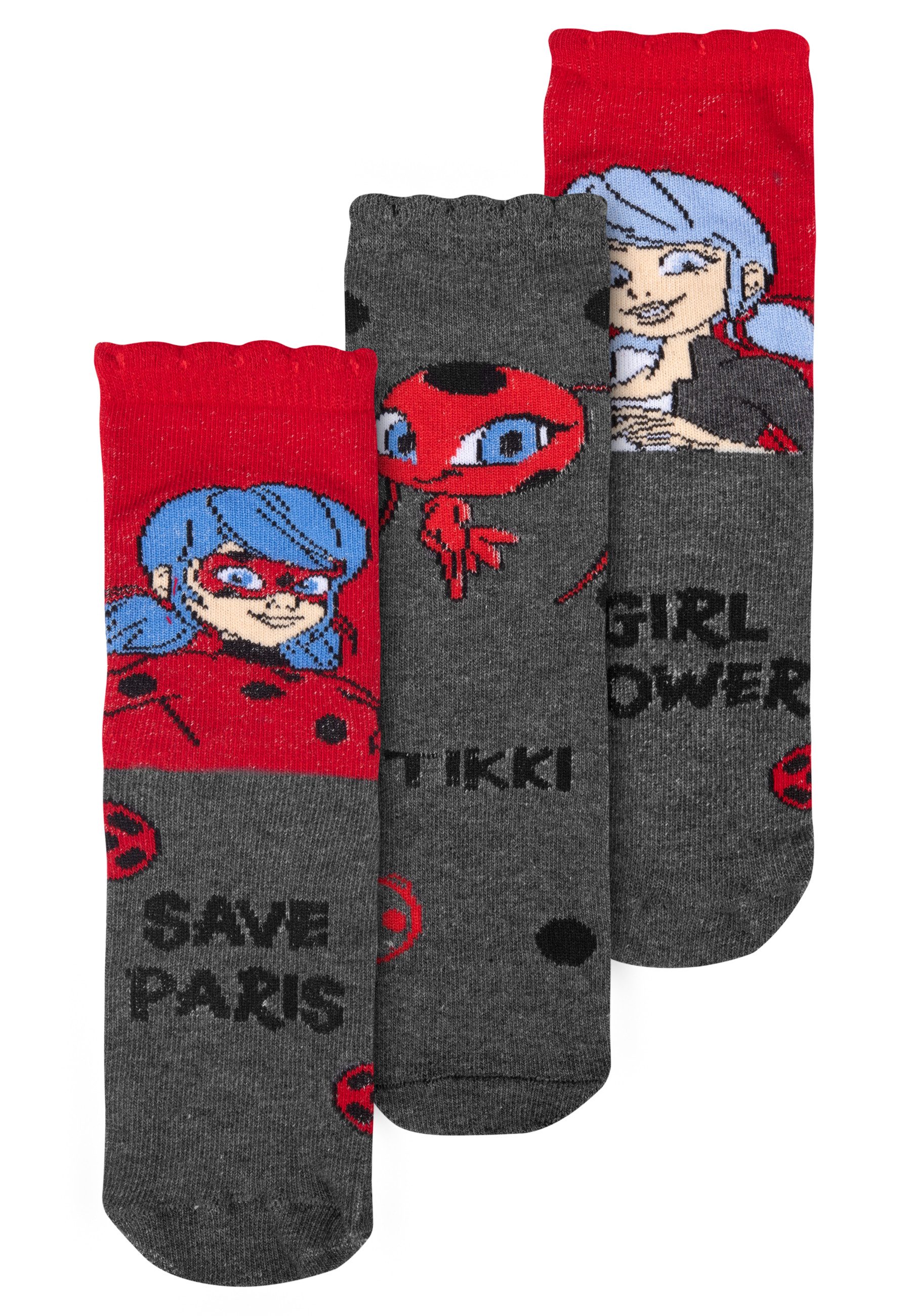 United Labels® Носки Miraculous Носки Mädchen - Ladybug Söckchen Grau Rot (3er Pack)