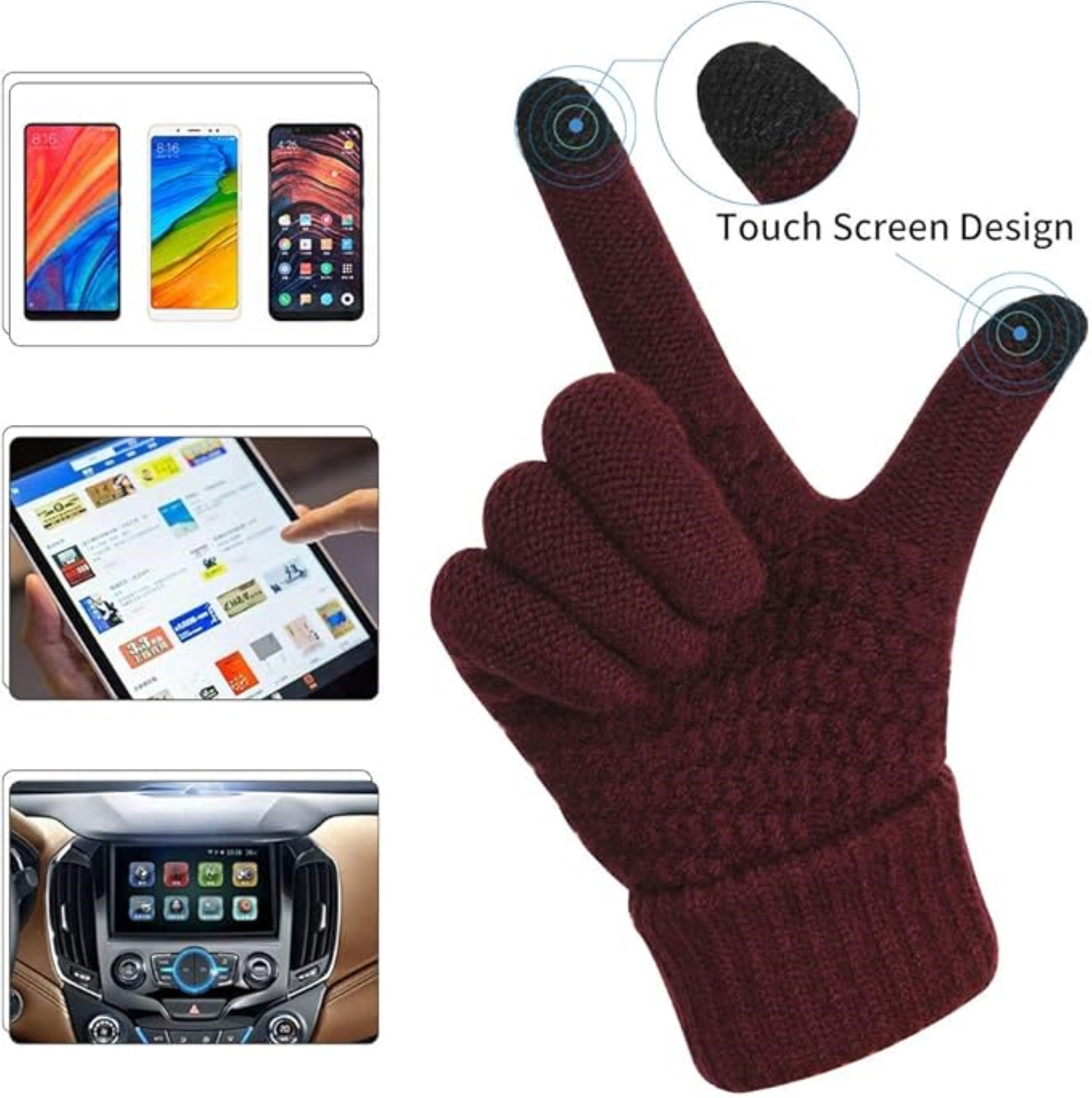 LA CUTE Strickhandschuhe Winterhandschuhe Strick warm Touchscreenfähig Outdoor & Alltag Rot (Winterhandschuh-Set mit Touch-Funktion & Isolierung, 1 Paar Damenhandschuhe – ideal für kalte Wintertage) Touchscreen-fähig & winddicht – ideal für Outdoor im Winter