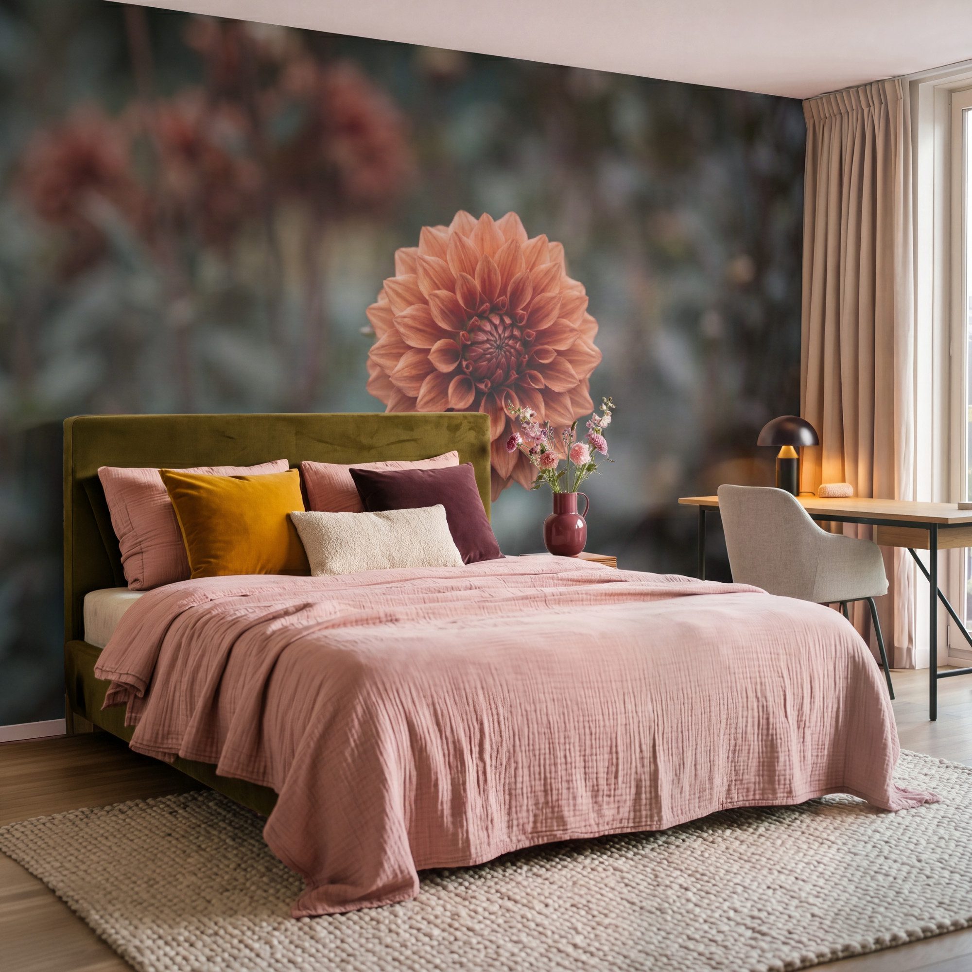 OnlyWow Fototapete Dahlie - Blume - Natur - Atmosphärisch, Matt, bedruckt, Wohnzimmer, Modern, Wanddekoration, Vliestapete 100x70cm – Bild 4 von 5