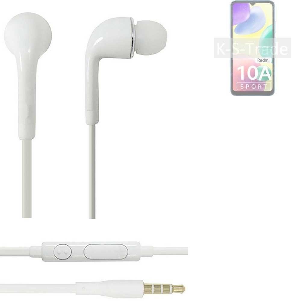 K-S-Trade für Xiaomi Redmi 10A Sport In-Ear-Kopfhörer (Kopfhörer Headset mit Mikrofon u Lautstärkeregler weiß 3,5mm)