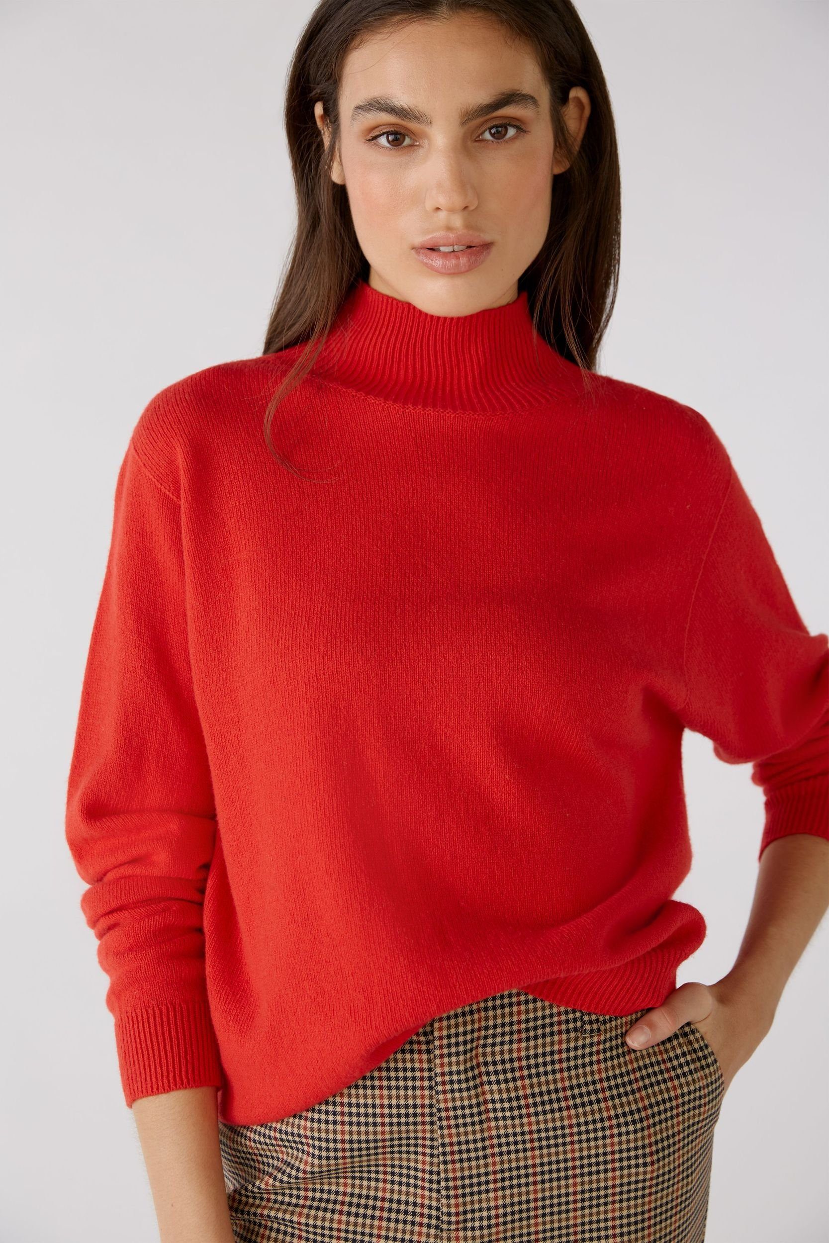 Oui Stehkragenpullover Pullover Wollmischung chinese red