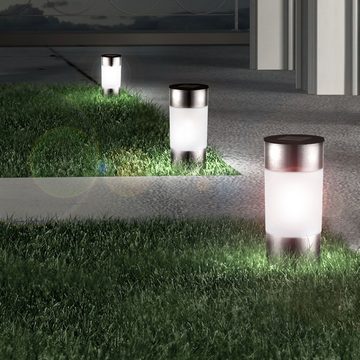 etc-shop LED Gartenleuchte, LED-Leuchtmittel fest verbaut, Neutralweiß, 8x LED Solar Lampen Kugel Steckleuchten Edelstahl Außen Garten