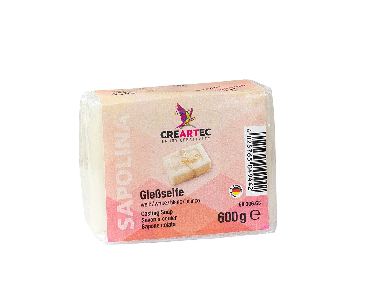 CREARTEC Rohseife Gießseife in Weiß - 600g - mit Duft und Farbe mischbar, zur Herstellung cremig, schaumiger Seifen - Vegan - Made in Germany