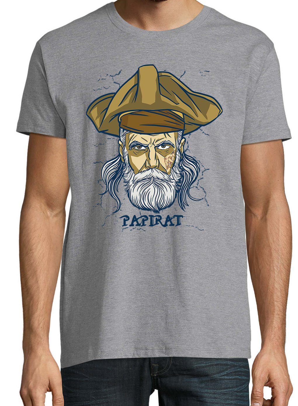 Shirt Frontprint Youth Papa trendigem T-Shirt mit Papirat Piraten Grau Herren Designz