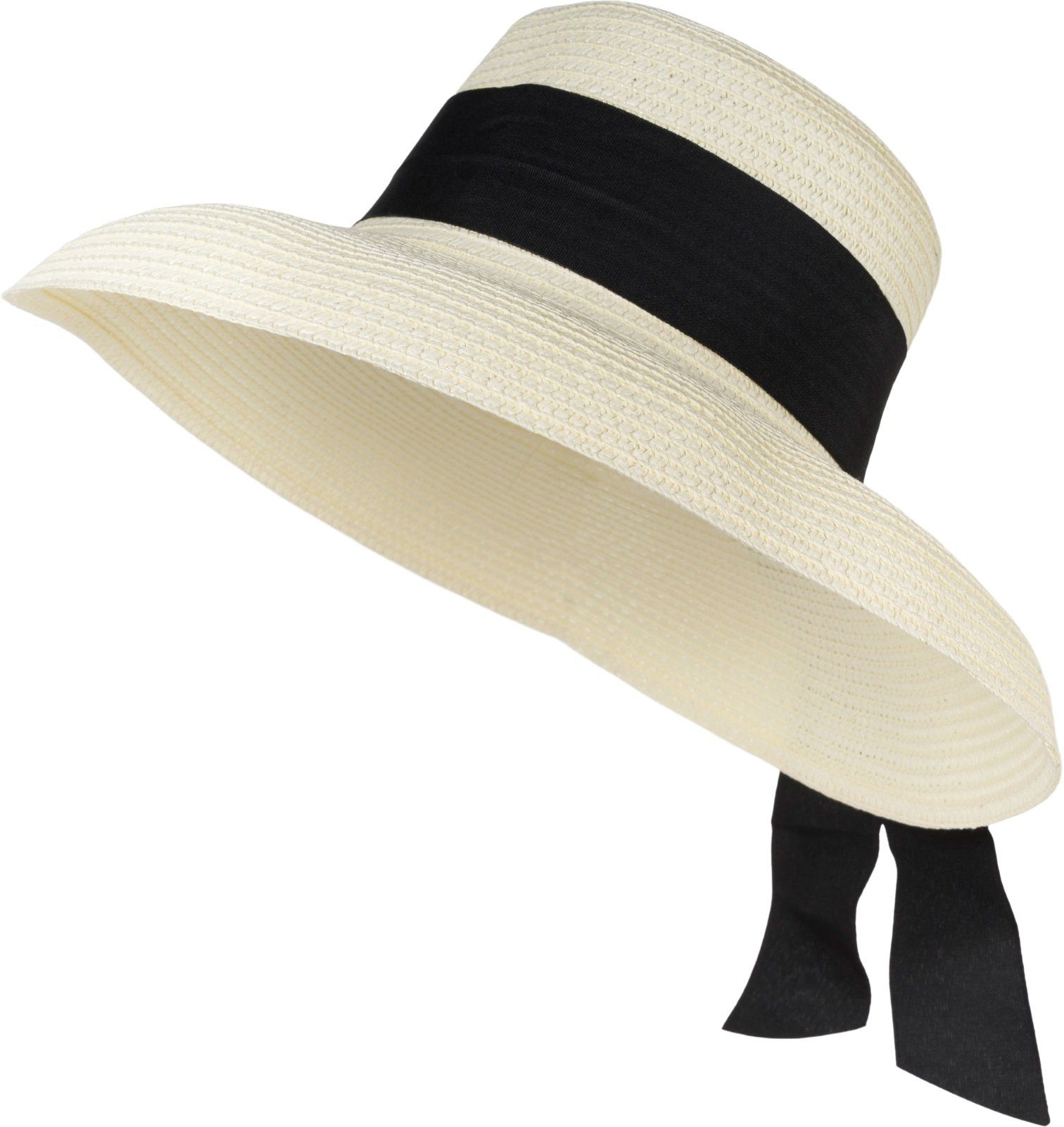 styleBREAKER Sonnenhut Papier Strohhut mit Schwarzem Zierband (1-St)