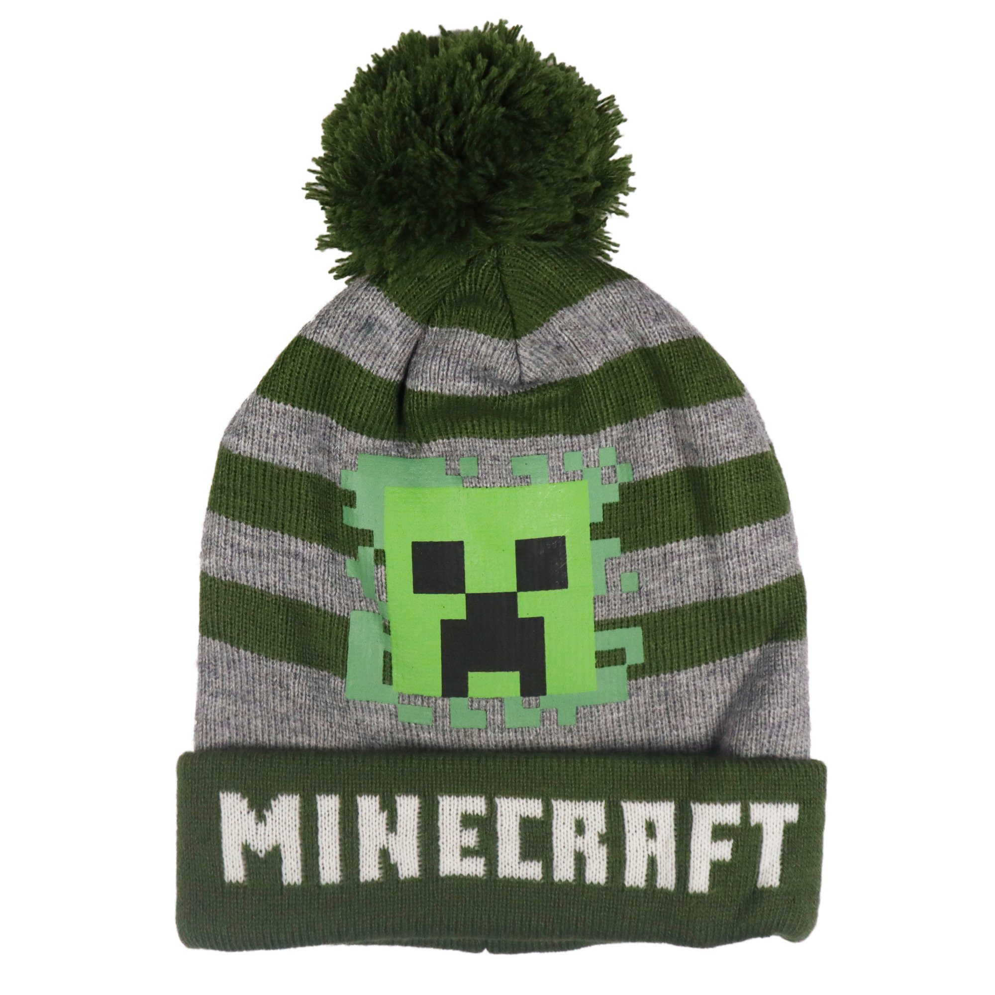 Minecraft Bommelmütze Minecraft Gamer Creeper Kinder Wintermütze Mütze Gr. 52 bis 54 | Bommelmützen