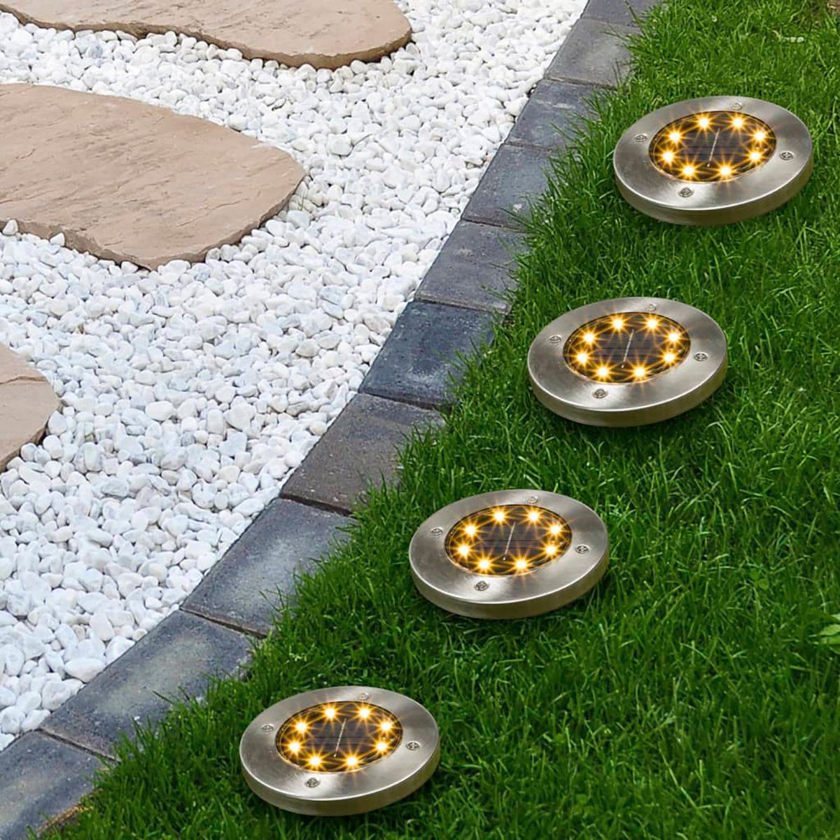 DOTMALL LED Dekolicht LED Solar Garten Bodeneinbaustrahler Set 4tlg für  Gartenhof
