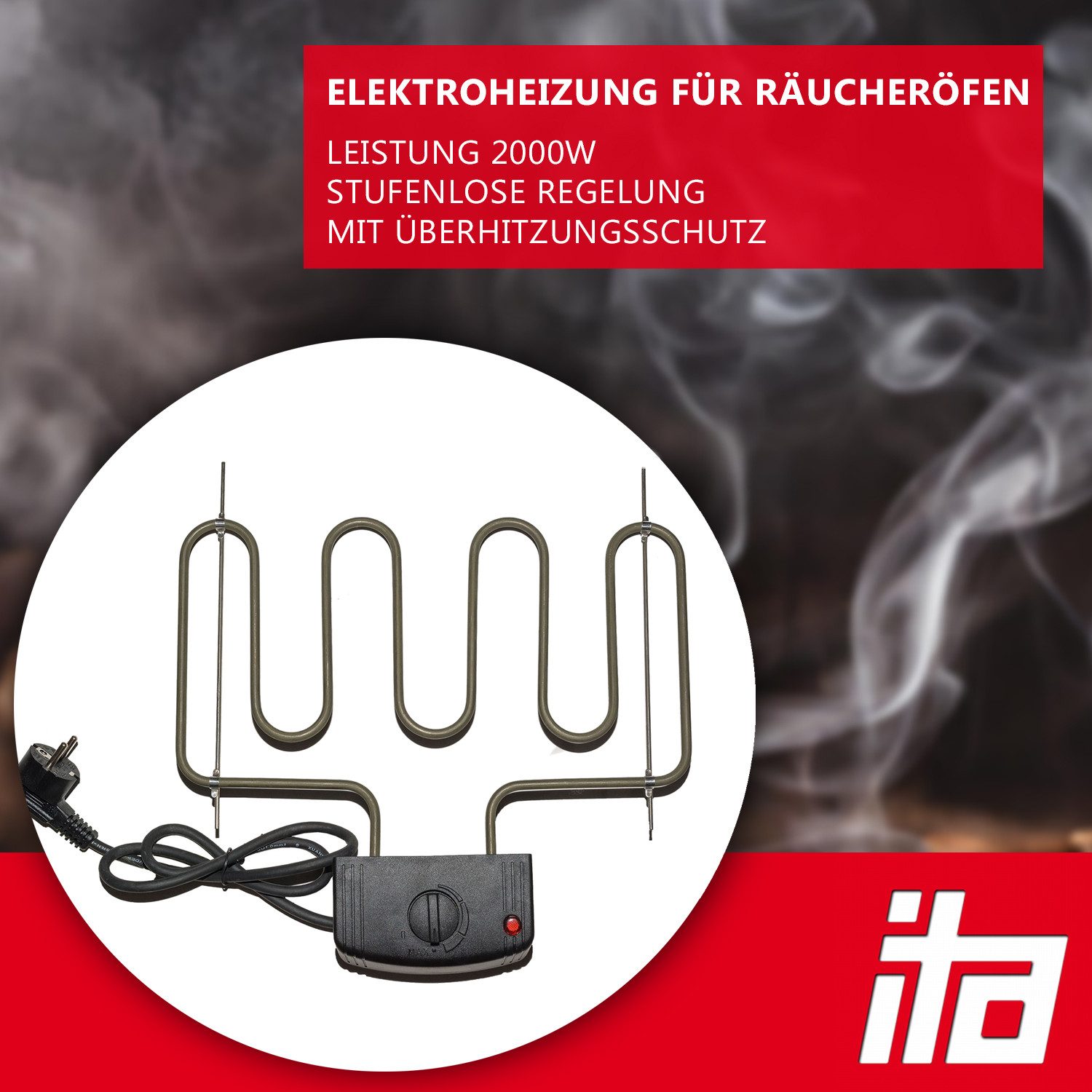 ITA Räucherofen Räucherofen Profi Elektroheizung 2000W zum Räuchern, 1-St., Heizspirale für ITA Räucherschränke und Smoker anderer Hersteller – Bild 3 von 5