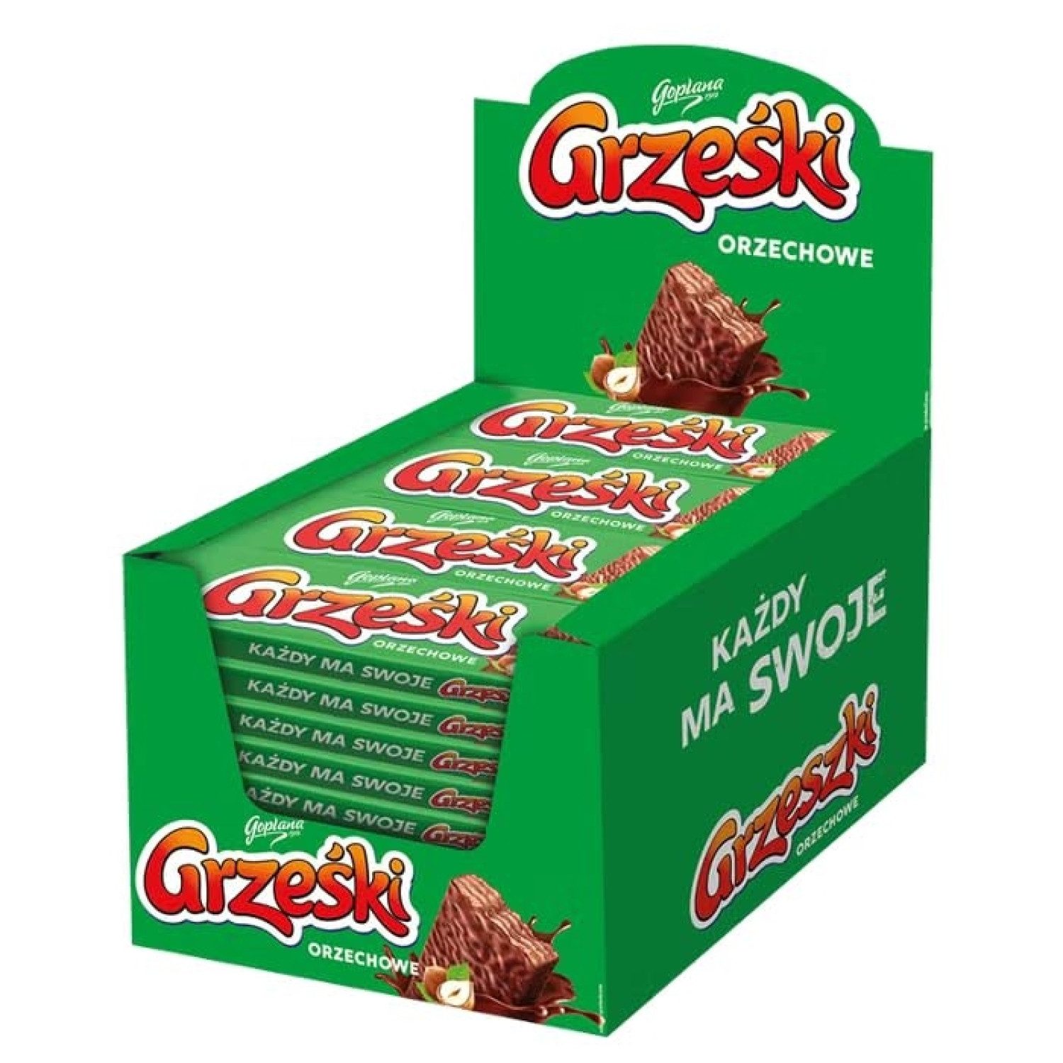 Goplana Süßigkeit 36 Stück Grzeski Waffeln geschichtet mit Nusscreme in Milchschokolade, 36 x 36 g