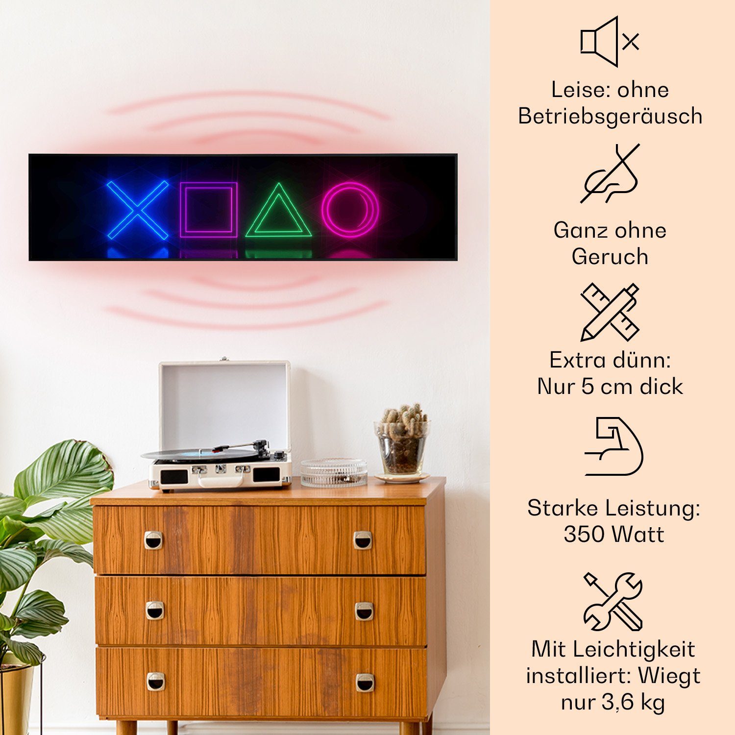 Klarstein Heizkörper Wonderwall Air Art Smart 350W, elektrische Infrarotheizung mit Thermostat Bild elektrische Heizung – Bild 3 von 5
