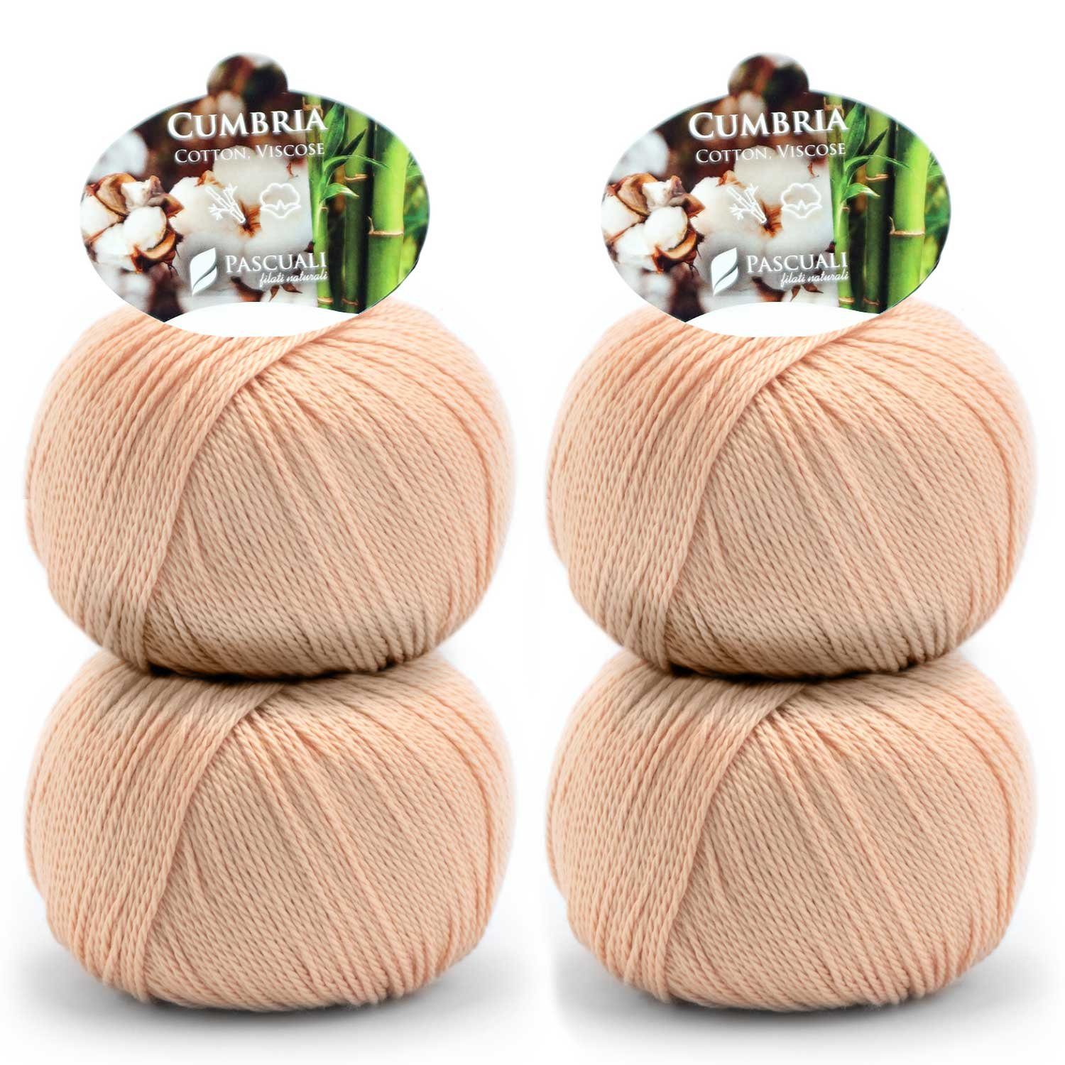 Pascuali 4 x 50g Pascuali Cumbria. Vegan Strickwolle aus Baumwolle und Bambus Viskose Wolle zum Stricken und Häkeln Häkelwolle
