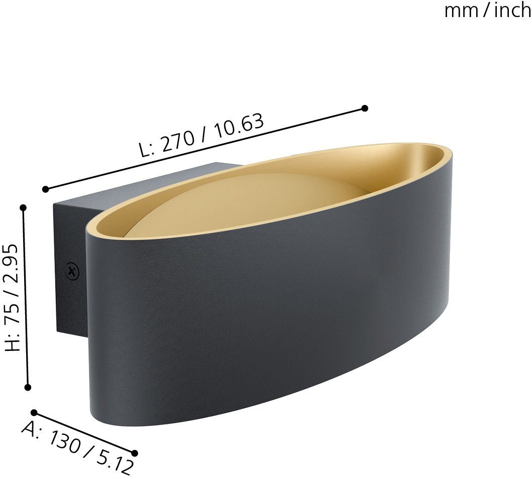 EGLO Wandleuchte Breite: integriert, 90 Länge: fest Abmessungen: cm, MACCACARI, 6 cm Warmweiß, LED