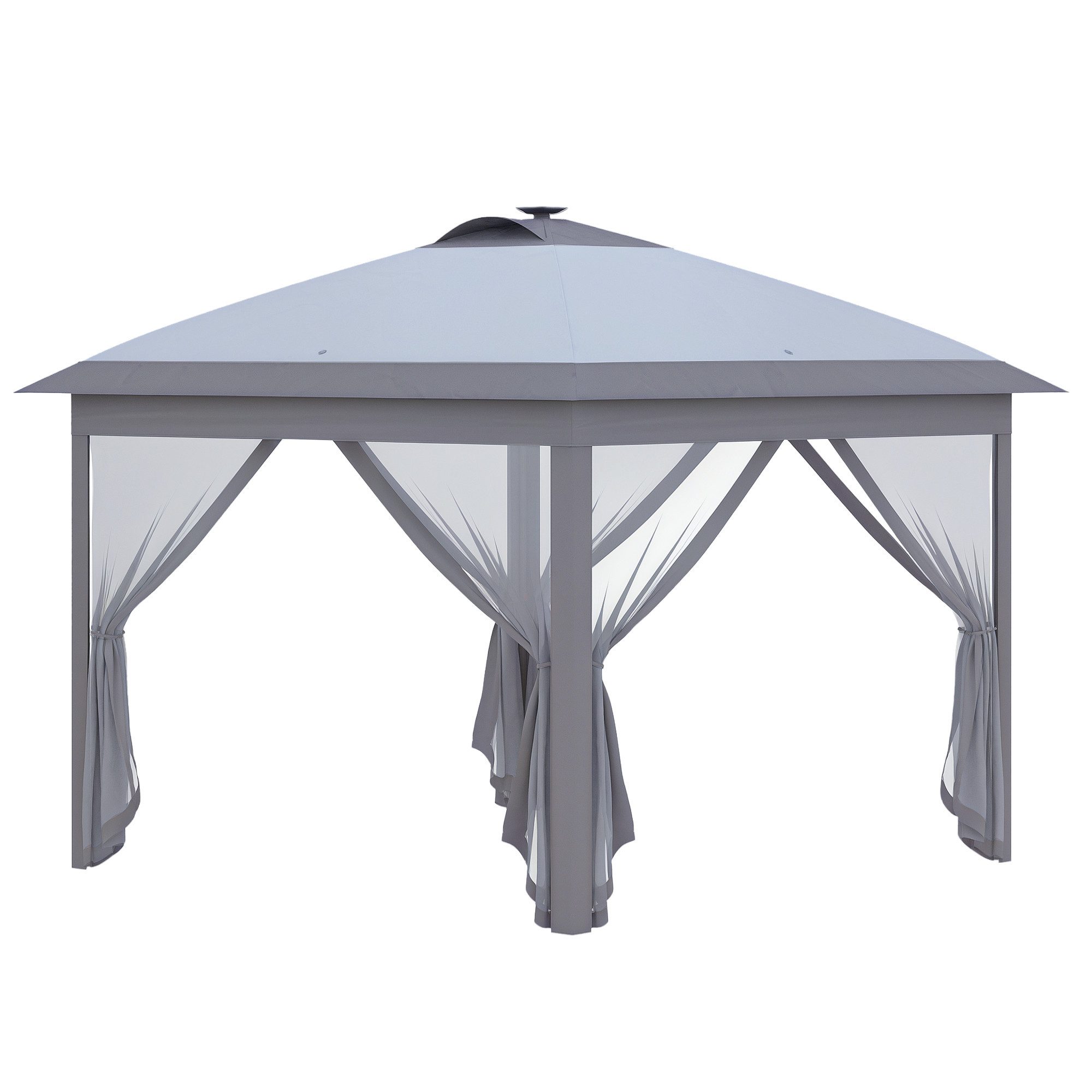Outsunny Faltpavillon Pavillon 3,3 x 3,3 m Partyzelt mit LED, USB-Ladeanschluss, mit 4 Seitenteilen, (Pop-Up-Pavillon, Gartenpavillon), mit Sonnenschutz inkl. Tasche Oxford Grau