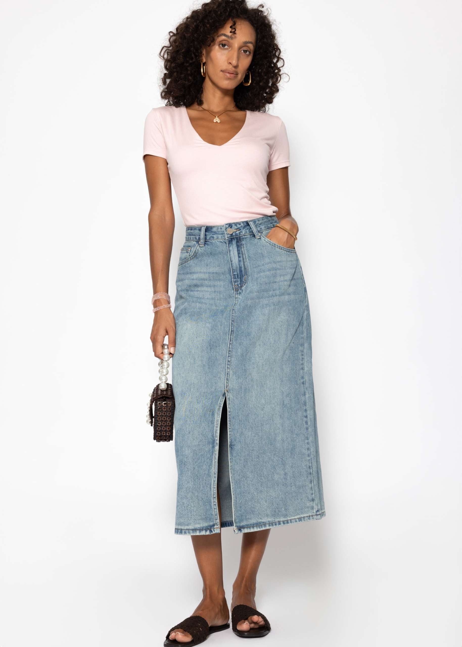 SASSYCLASSY A-Linien-Rock Midi Jeans Rock mit günstig online kaufen