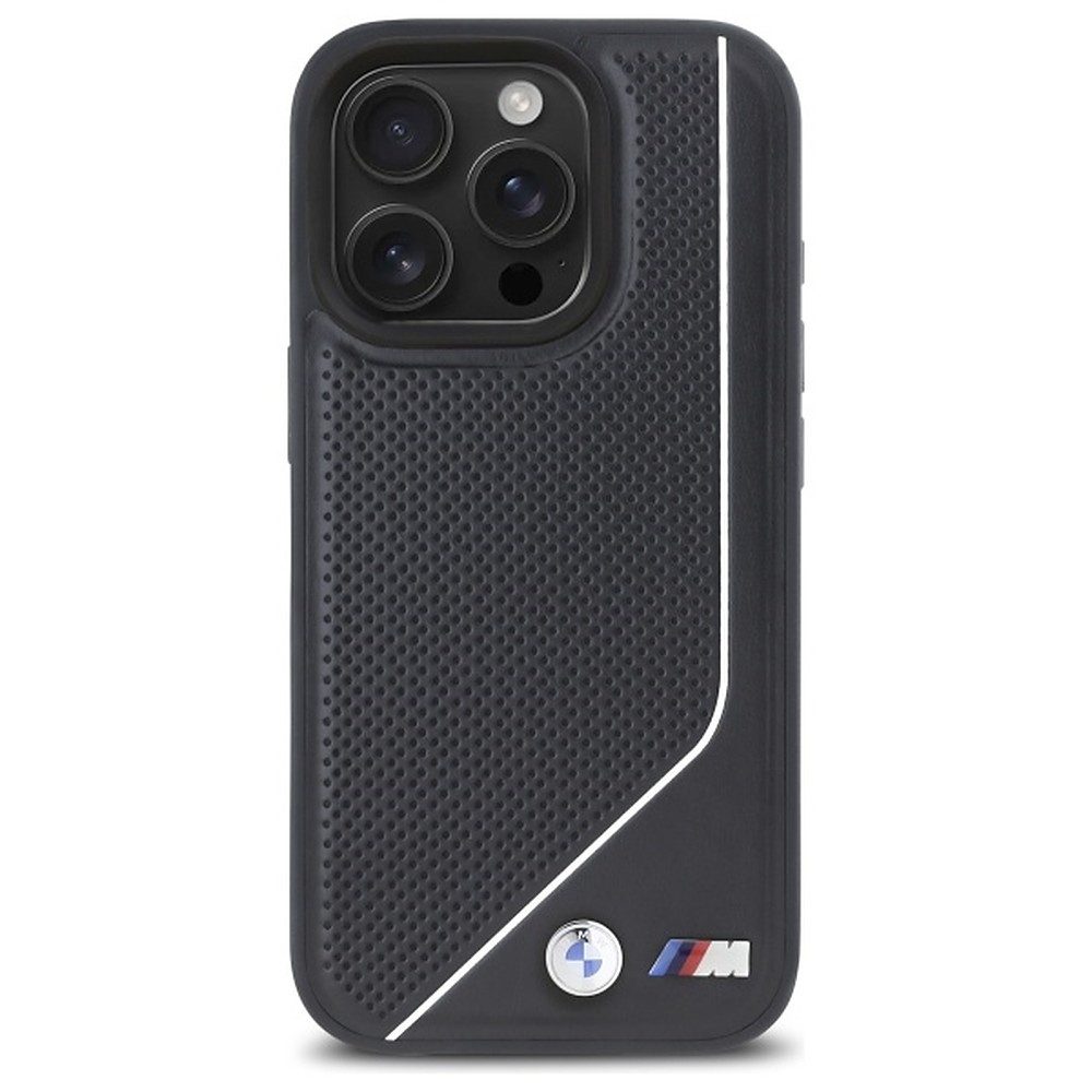 BMW Handyhülle Schutzhülle Handycover, BMW Lizenzprodukt, MagSafe-kompatibel, gelochtes Muster, Kameraschutz