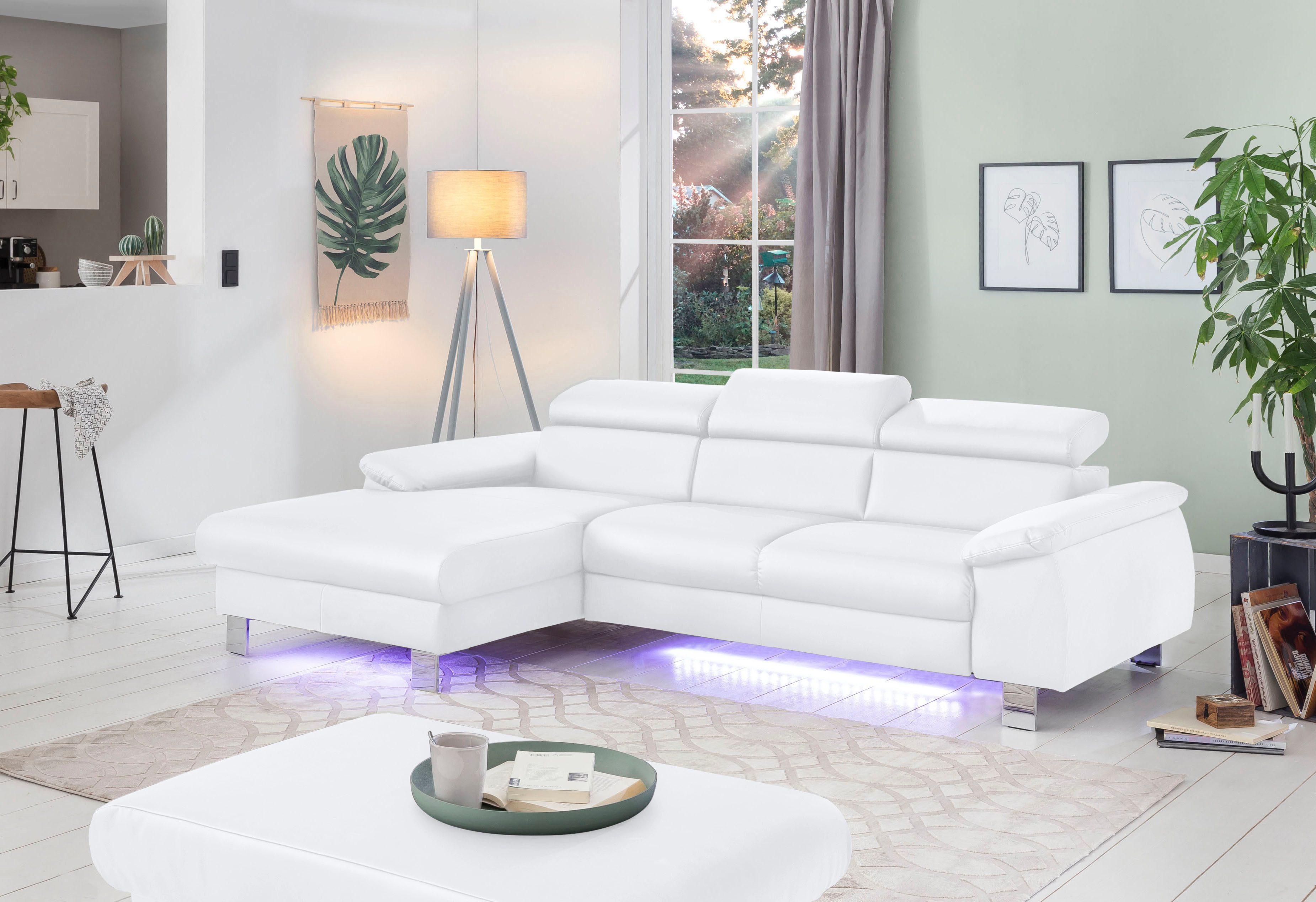 COTTA Ecksofa Komaris L-Form, B: 244 cm, mit Kopfteilverstellung, optional Schlaffunktion, Bettkasten & Licht