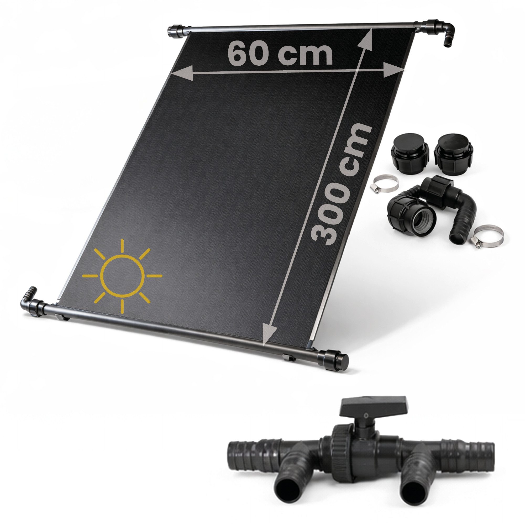HAF Pool-Solarkollektor 1x Solarkollektor 300x60cm Poolheizung Solarheizung bis 10m³ +Bypass, (Sonnenenergie für Ihren Gartenpool, Zur Verlängerung Ihrer Poolsaison), Ideal für Schwimmbad & Aufstellpool