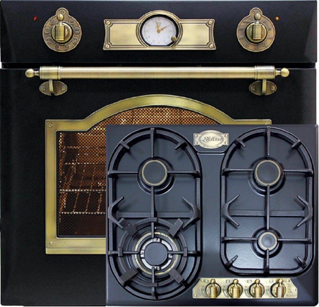 Kaiser Küchengeräte Backofen-Set Herd Set Autark Retro Elektro Backofen Autark 60cm 67L+Retro Einbau Gasherd, 60cm EH 6355 Em+KG 6325 Em., mit 1-fach-Teleskopauszug