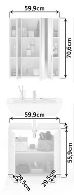 Badmöbel-Set Linus, (Badezimmer Set 2-teilig, Breite 60 cm), weiß Hochglanz, mit viel Stauraum
