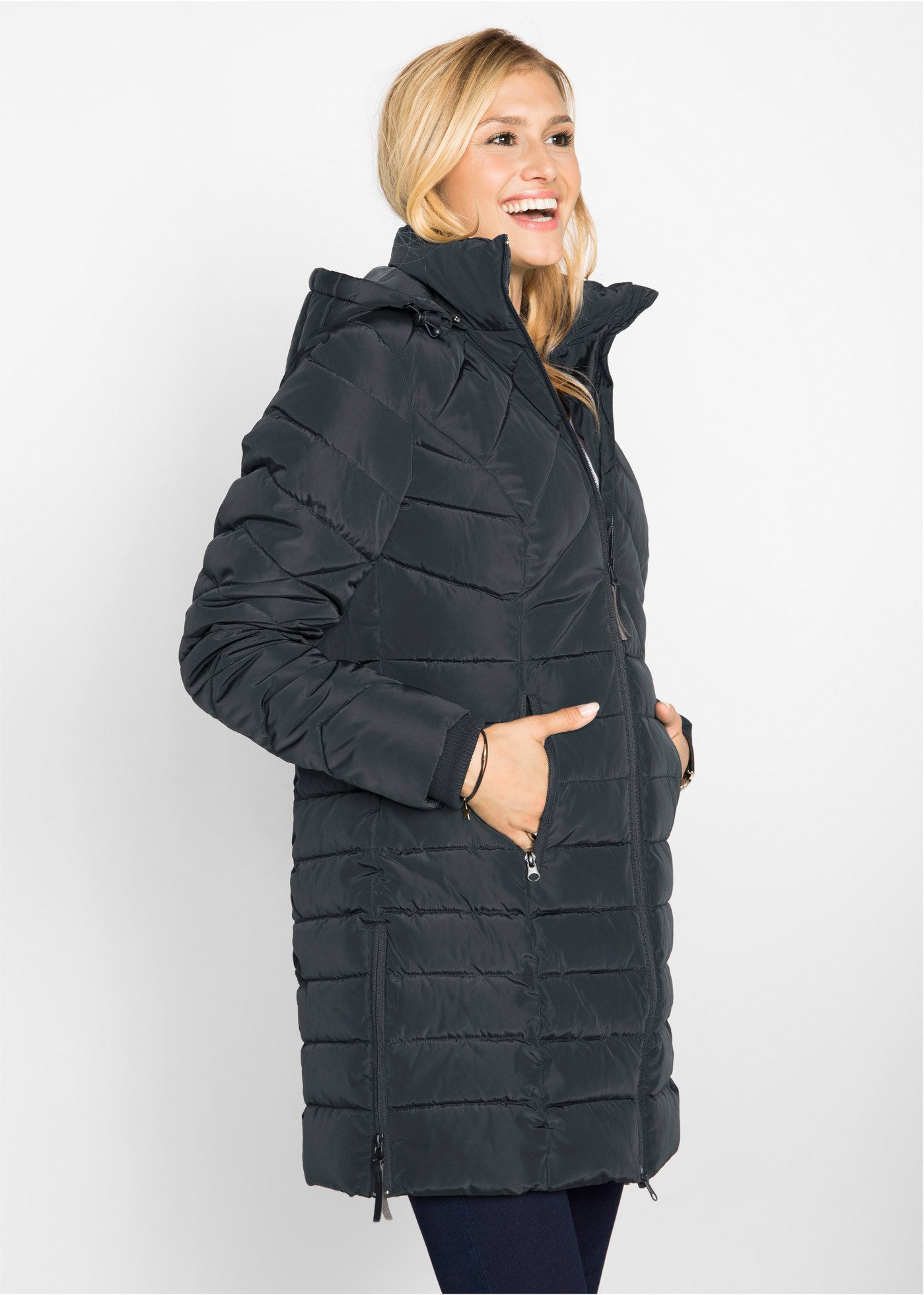 bonprix Steppjacke Winterjacke mit Wattierung und abnehmbarer Kapuze