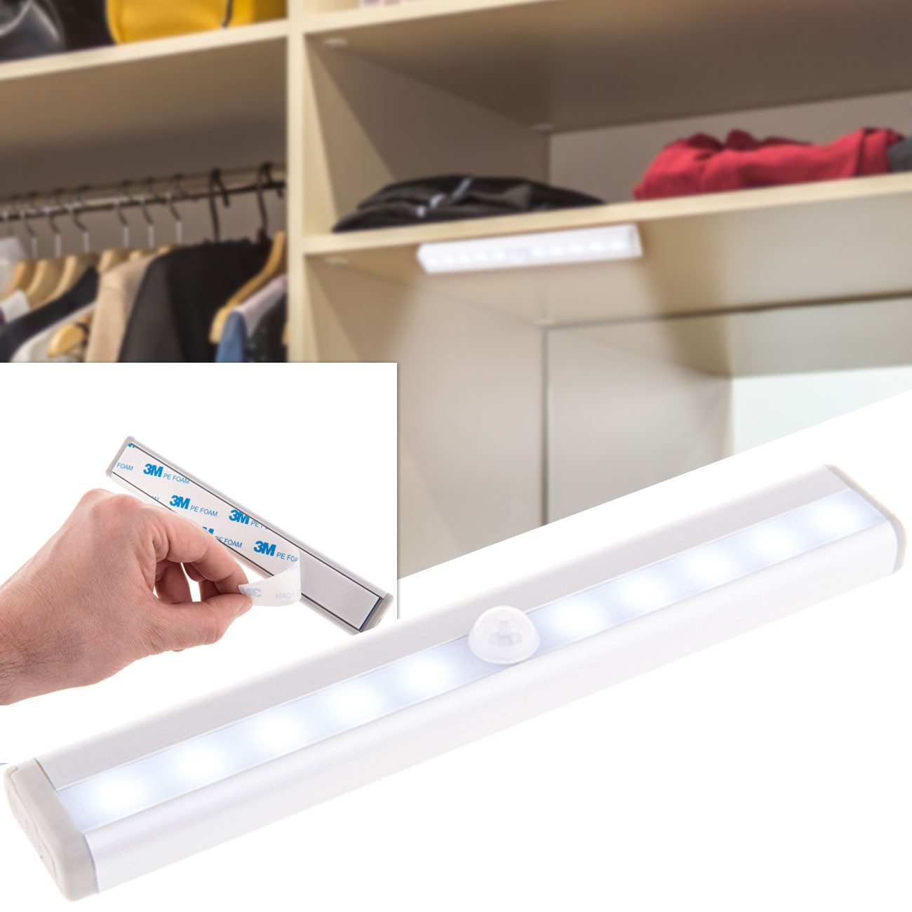 Out of the Blue LED Lichtleiste LED Lichtleiste Bewegungsmelder Nachtlicht Unterbauleuchte kabellos, 3M-Klebeband & 15-Sek.-Timer/Diffuses Licht