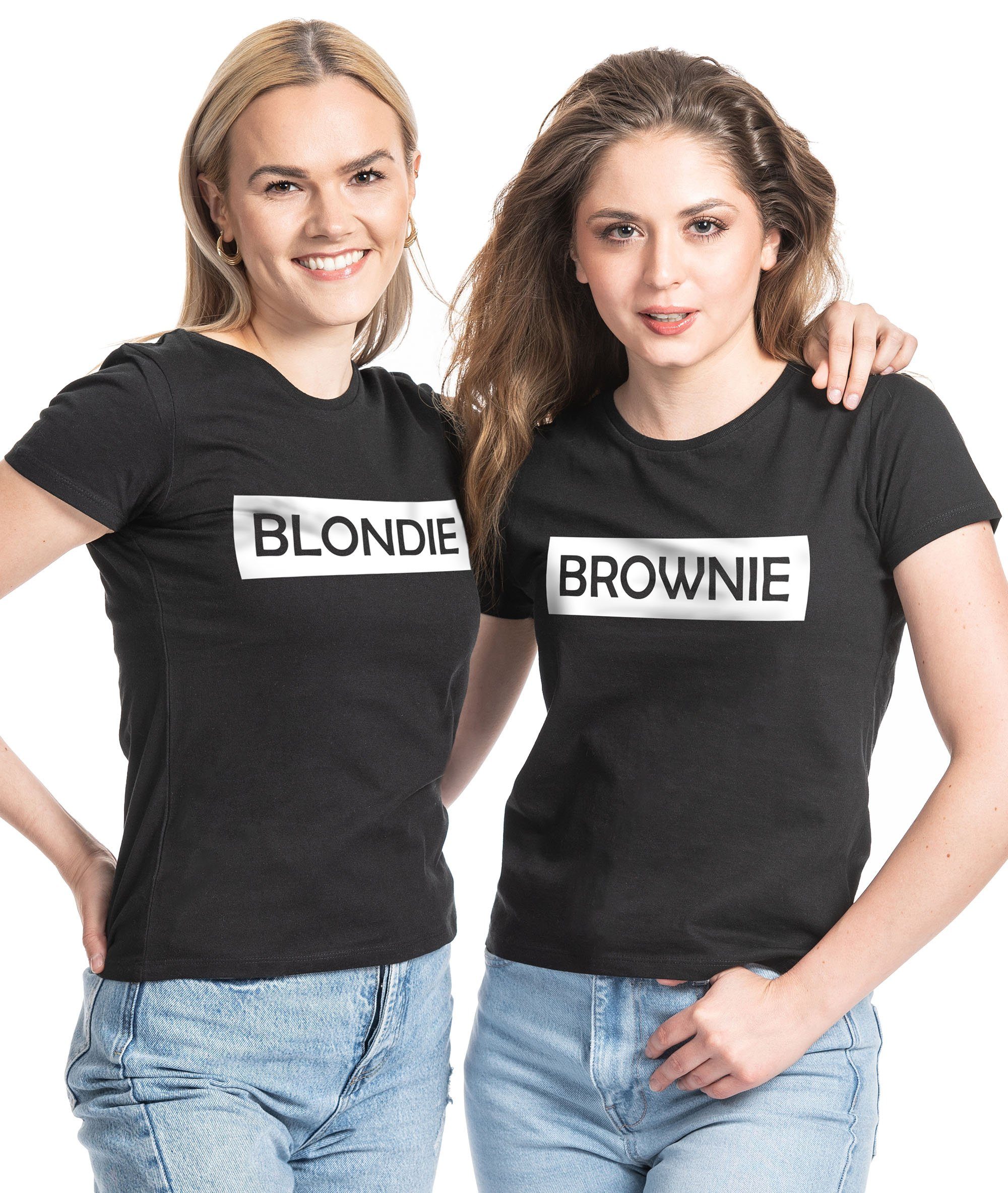 Couples Shop T-Shirt Blondie & Brownie Damen Beste Freunde T-Shirt mit  lustigem Spruch Print