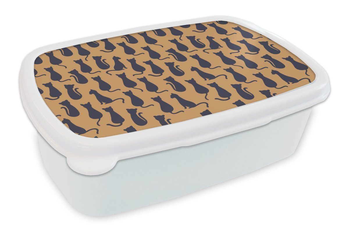MuchoWow Lunchbox Muster - Katze - Silhouette - Jungen - Mädchen - Kinder - Kind, Kunststoff, (2-tlg), Brotbox für Kinder und Erwachsene, Brotdose, für Jungs und Mädchen weiß