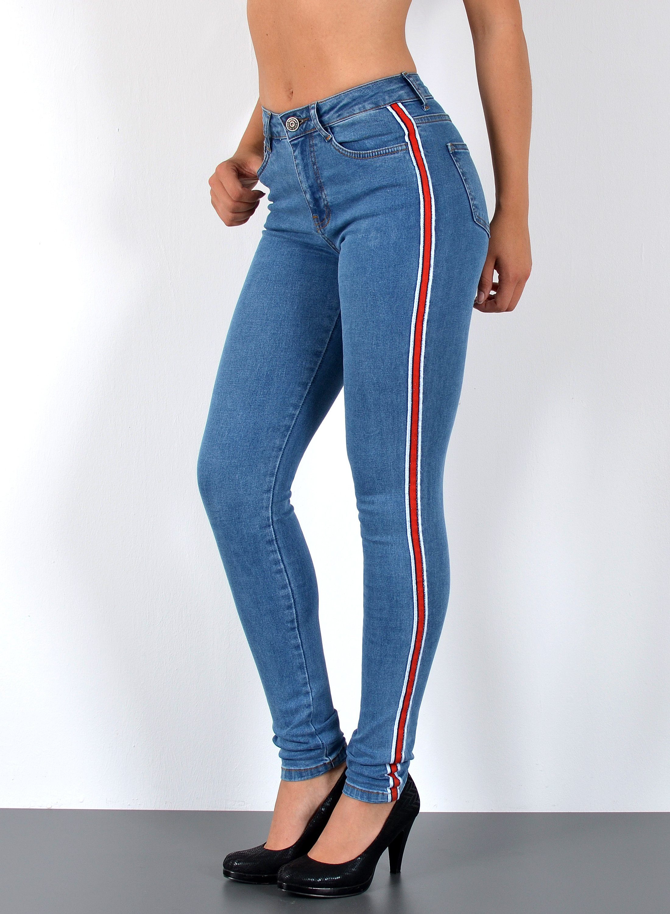 ESRA Skinny-fit-Jeans Damen High Waist Skinny Jeans mit Streifen bis Große günstig online kaufen
