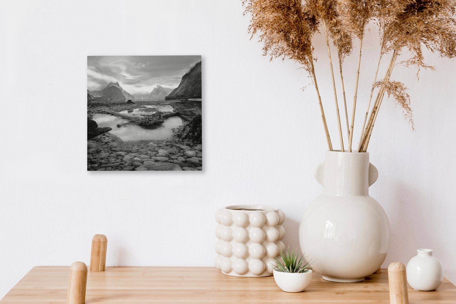 OneMillionCanvasses® Leinwandbild Weiß, - (1 Schlafzimmer - Berg Leinwand Schwarz Wohnzimmer - Bilder für St), Neuseeland